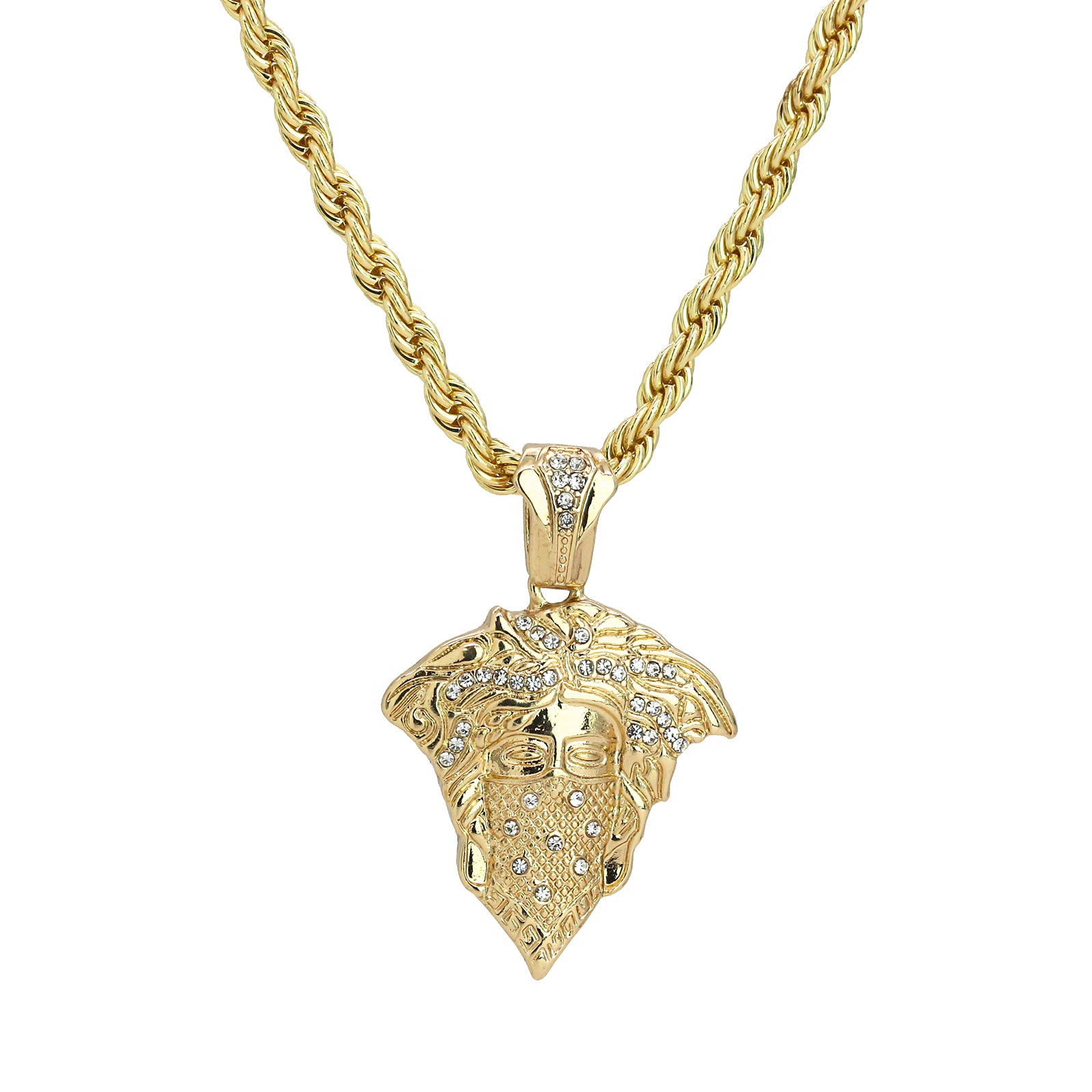 Thug Medusa Pendant 24" Rope Chain Men's 18k Gold Plated Jewelry