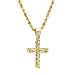 012 Jesus Cross Pendant 24" Rope Chain Men's 18k Gold Plated Jewelry