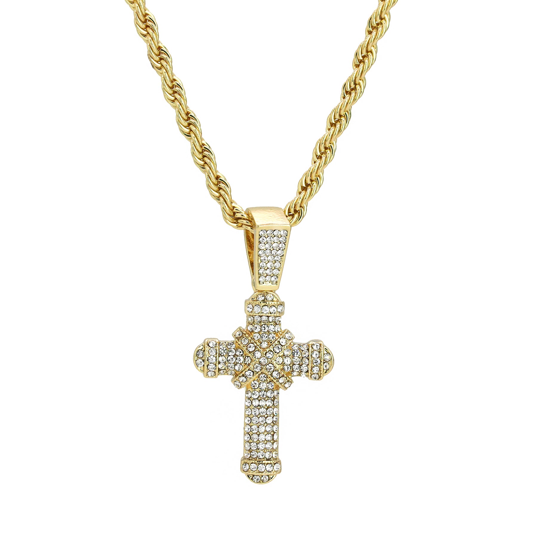 Stample X Cross Pendant 24" Rope Chain Men's 18k Gold Plated Jewelry
