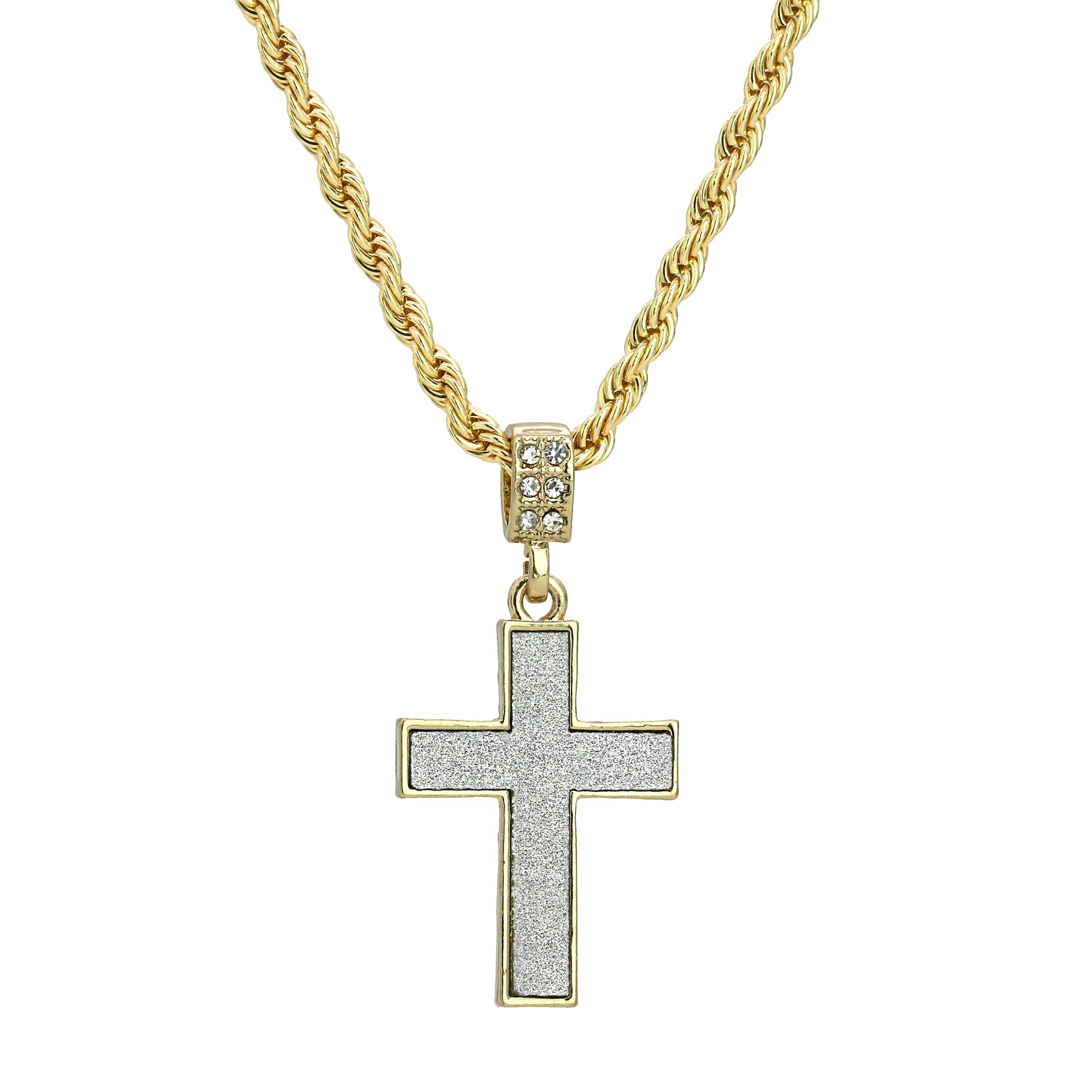 Stardust Cross Pendant 24" Rope Chain Men's 18k Gold Plated Jewelry