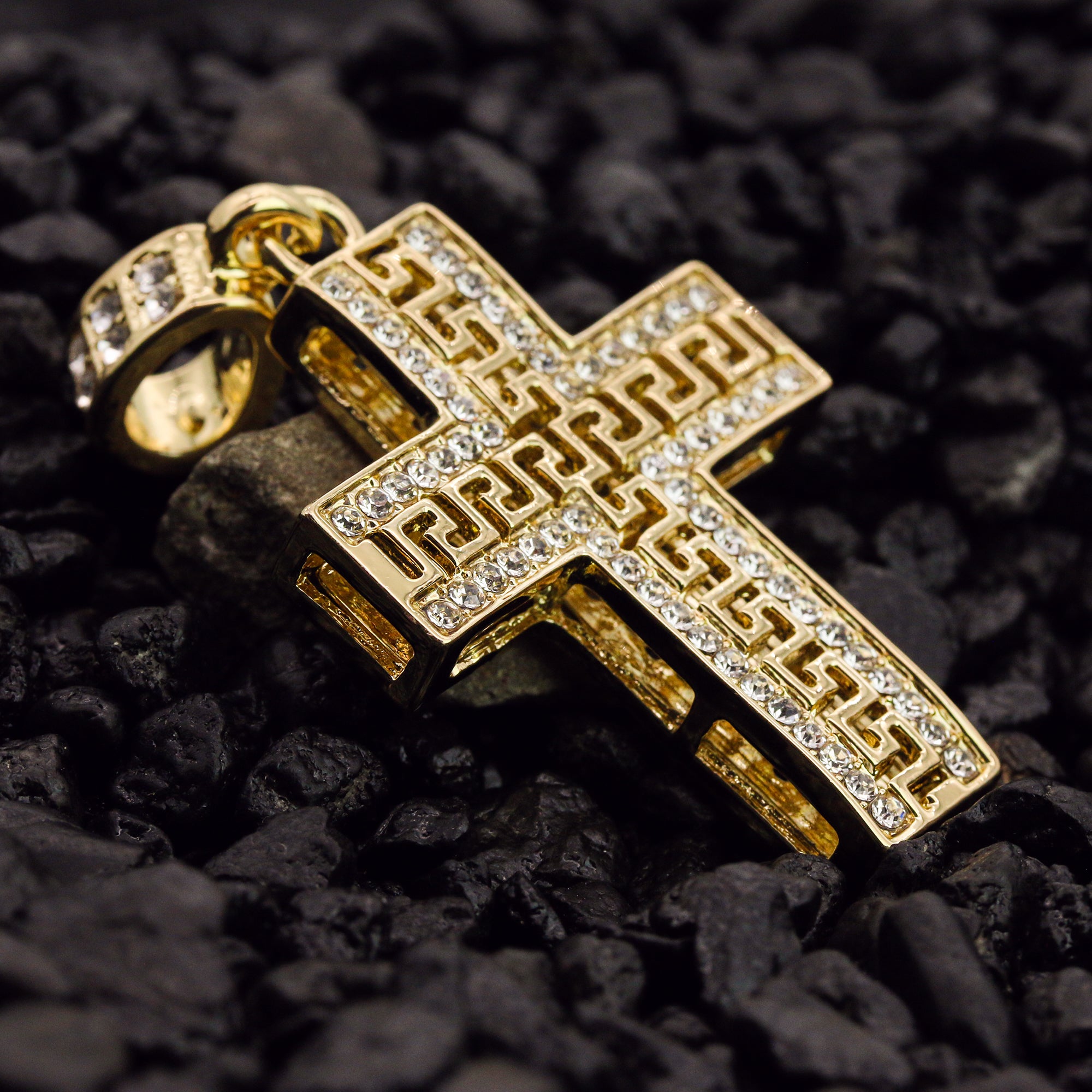 Design Cross Pendant 24" Rope Chain Men's 18k Gold Plated Jewelry