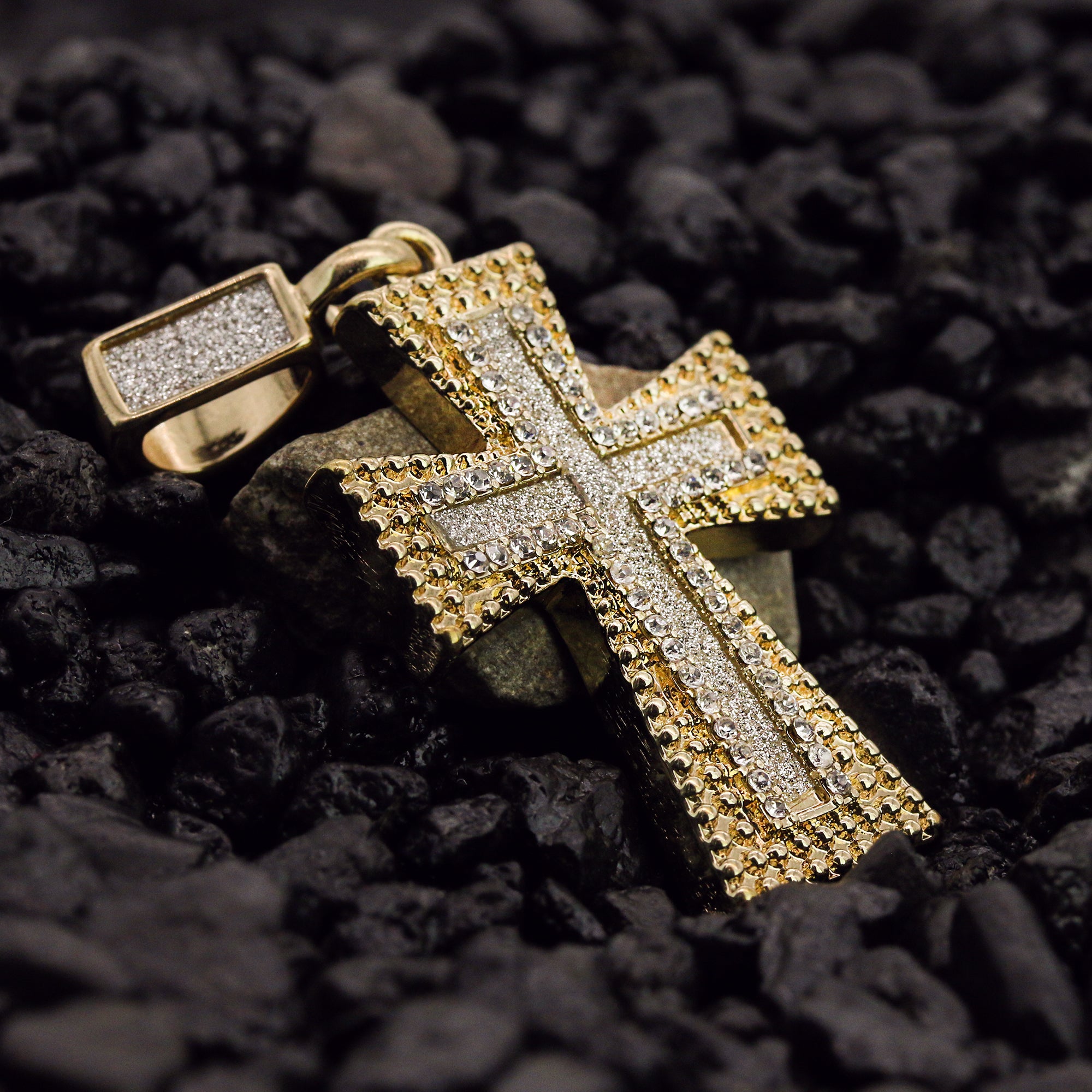 Patte Iced Cross Pendant 24" Rope Chain Men's 18k Gold Plated Jewelry