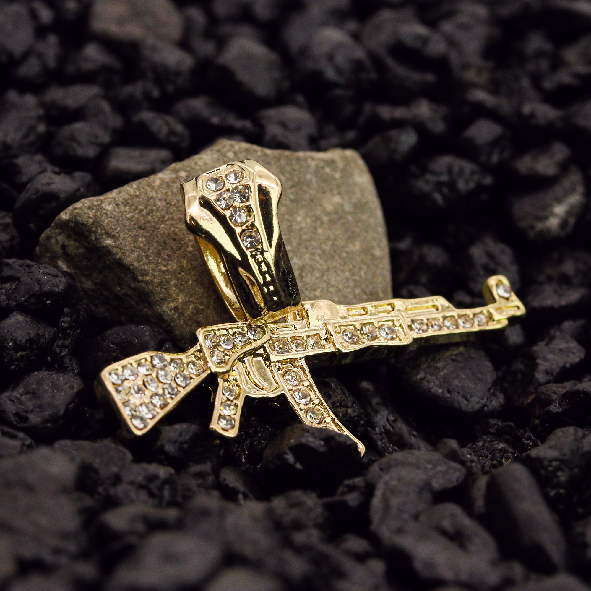 Ak-47 Gun Pendant 24" Rope Chain Men's 18k Gold Plated Jewelry