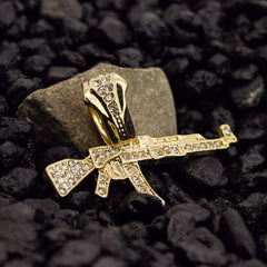 Ak-47 Gun Pendant 24" Rope Chain Men's 18k Gold Plated Jewelry
