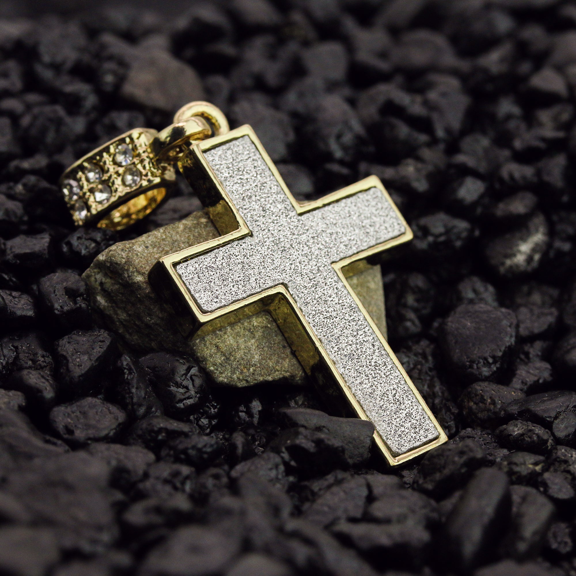 Stardust Cross Pendant 24" Rope Chain Men's 18k Gold Plated Jewelry