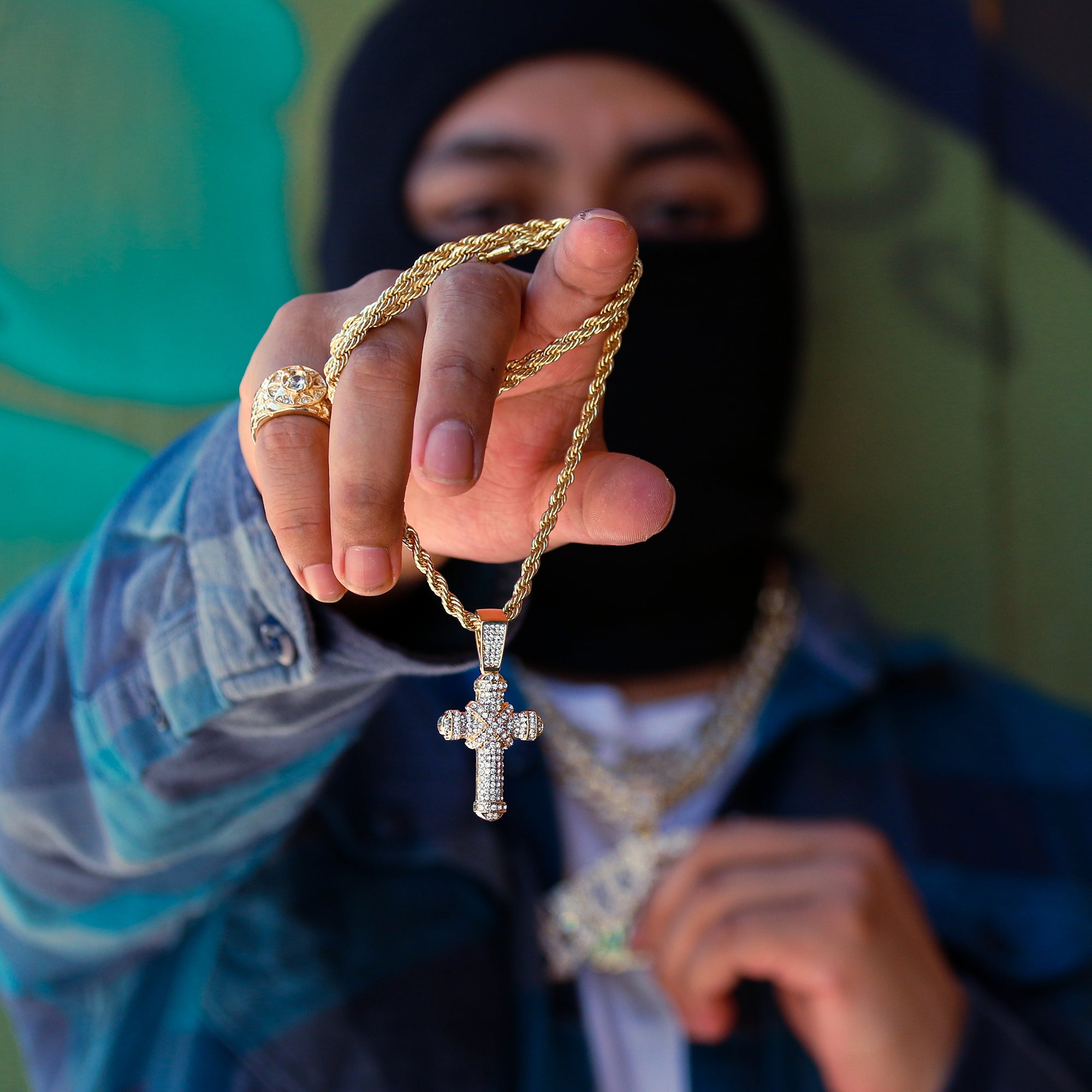 Stample X Cross Pendant 24" Rope Chain Men's 18k Gold Plated Jewelry