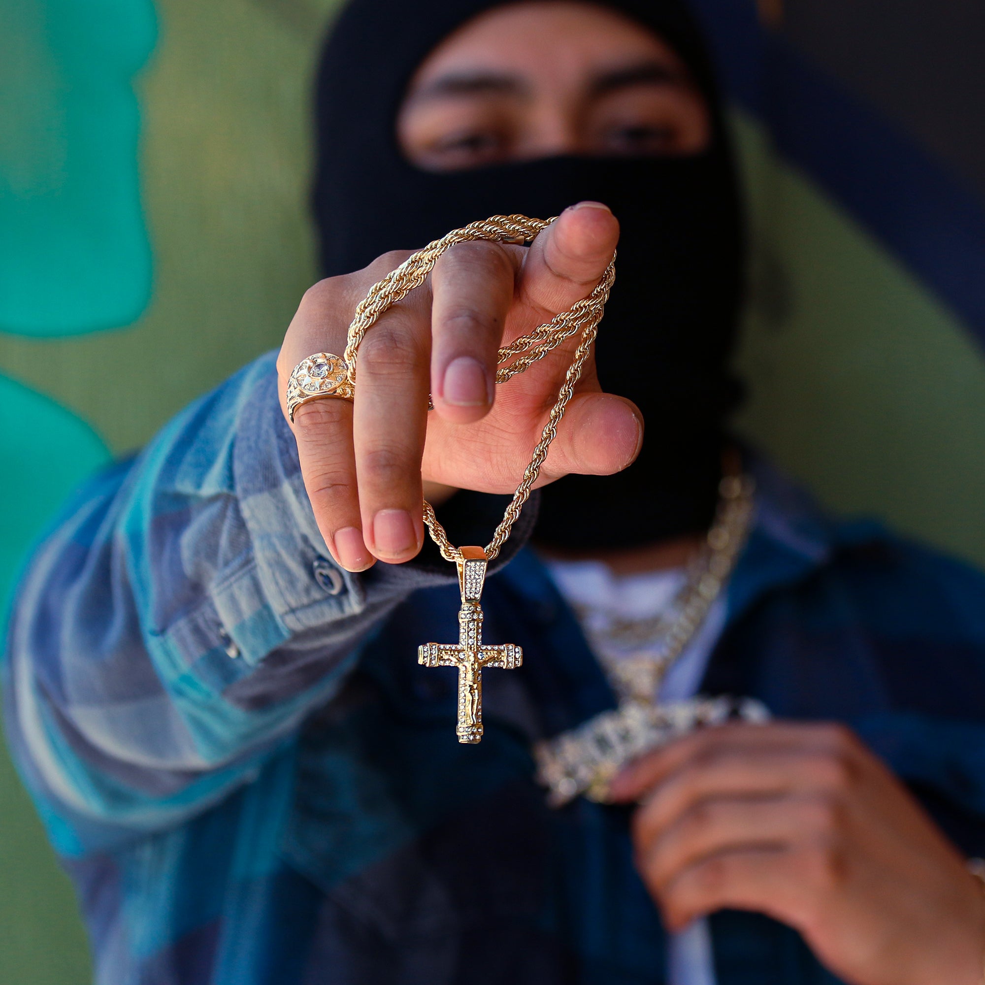 012 Jesus Cross Pendant 24" Rope Chain Men's 18k Gold Plated Jewelry