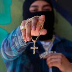 012 Jesus Cross Pendant 24" Rope Chain Men's 18k Gold Plated Jewelry