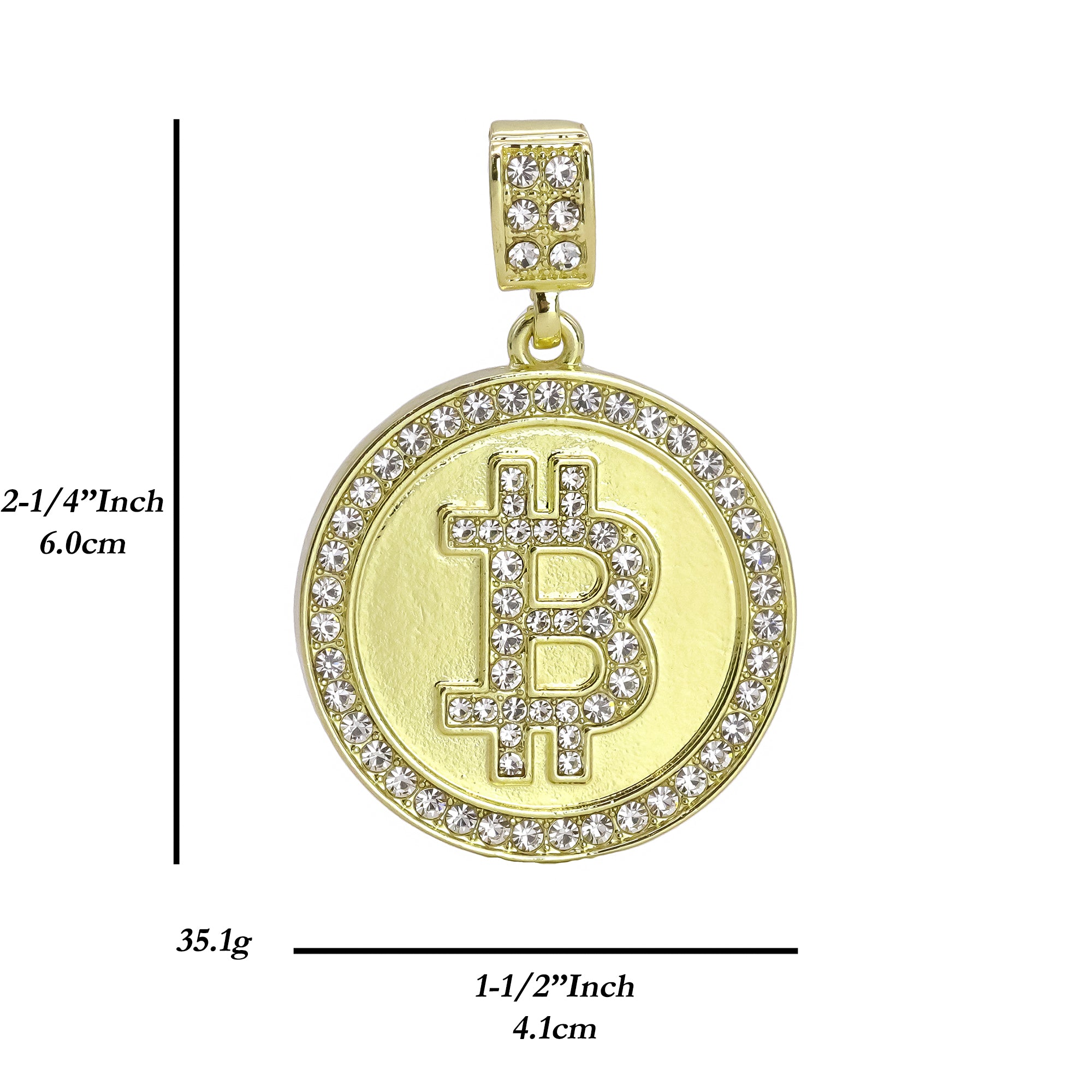Hip Hop Iced Lab Diamond 18k Gold plated Bitcoin Medallion Pendant