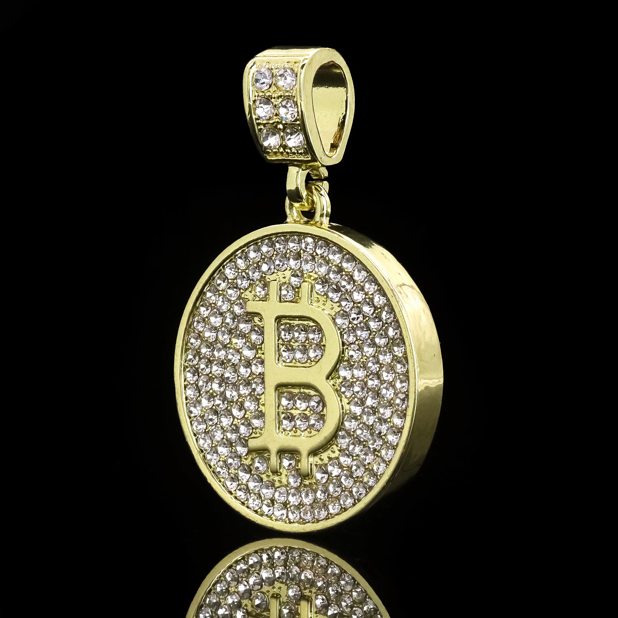 Hip Hop Iced Lab Diamond 18k Gold plated Bitcoin Charm Pendant