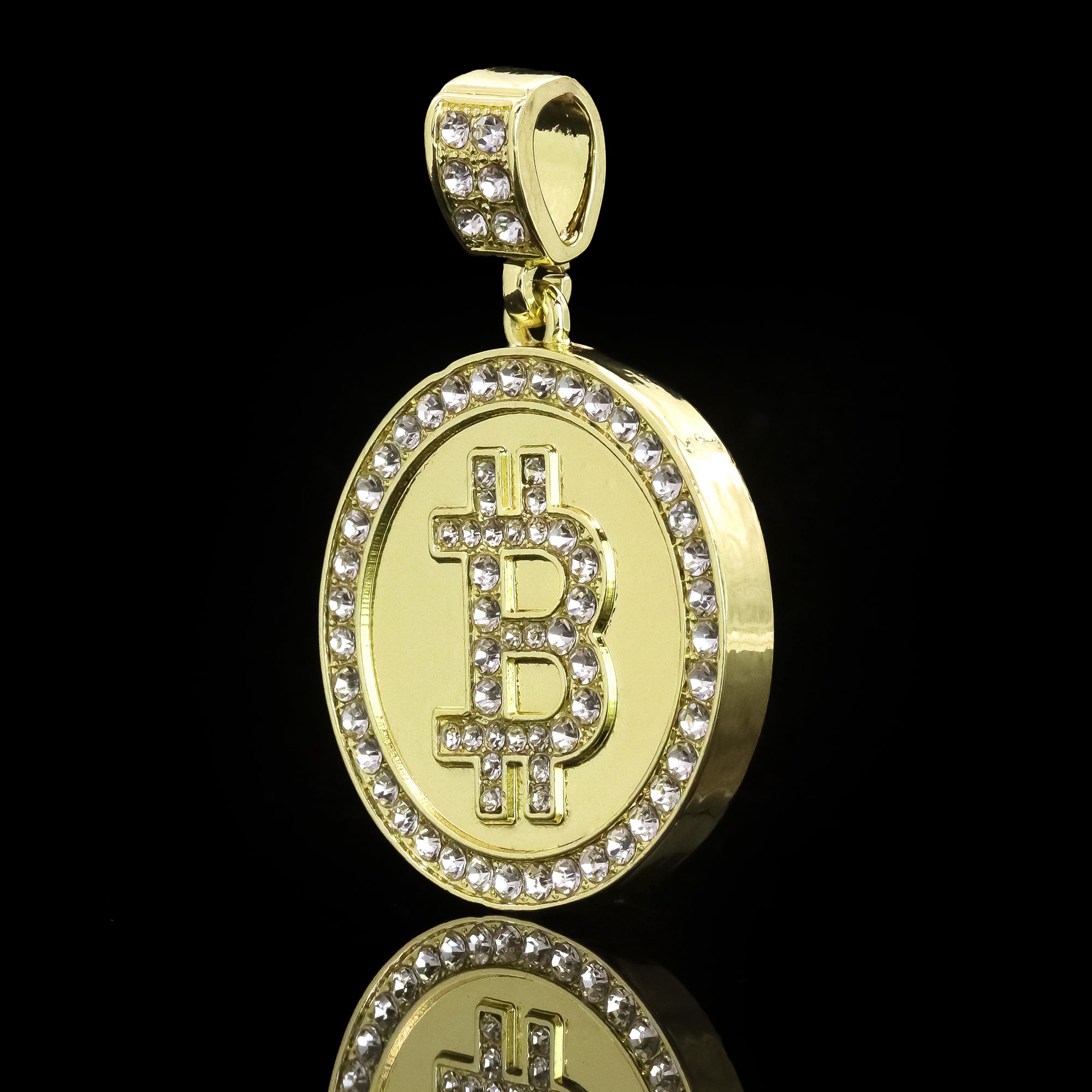 Hip Hop Iced Lab Diamond 18k Gold plated Bitcoin Medallion Pendant