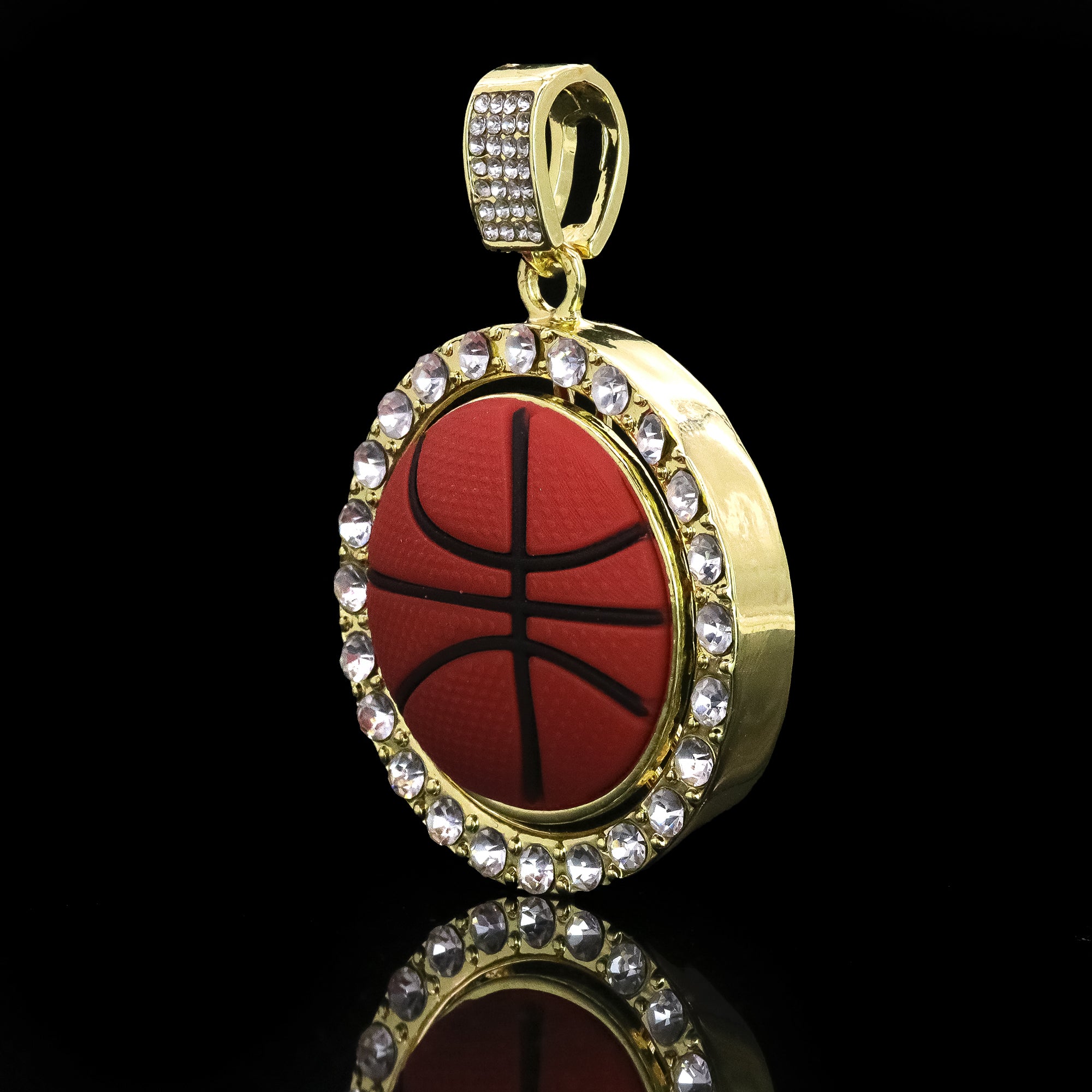 Hip Hop Iced Lab Diamond 18k Gold plated Medallion Basketball Spinner Charm Pendant