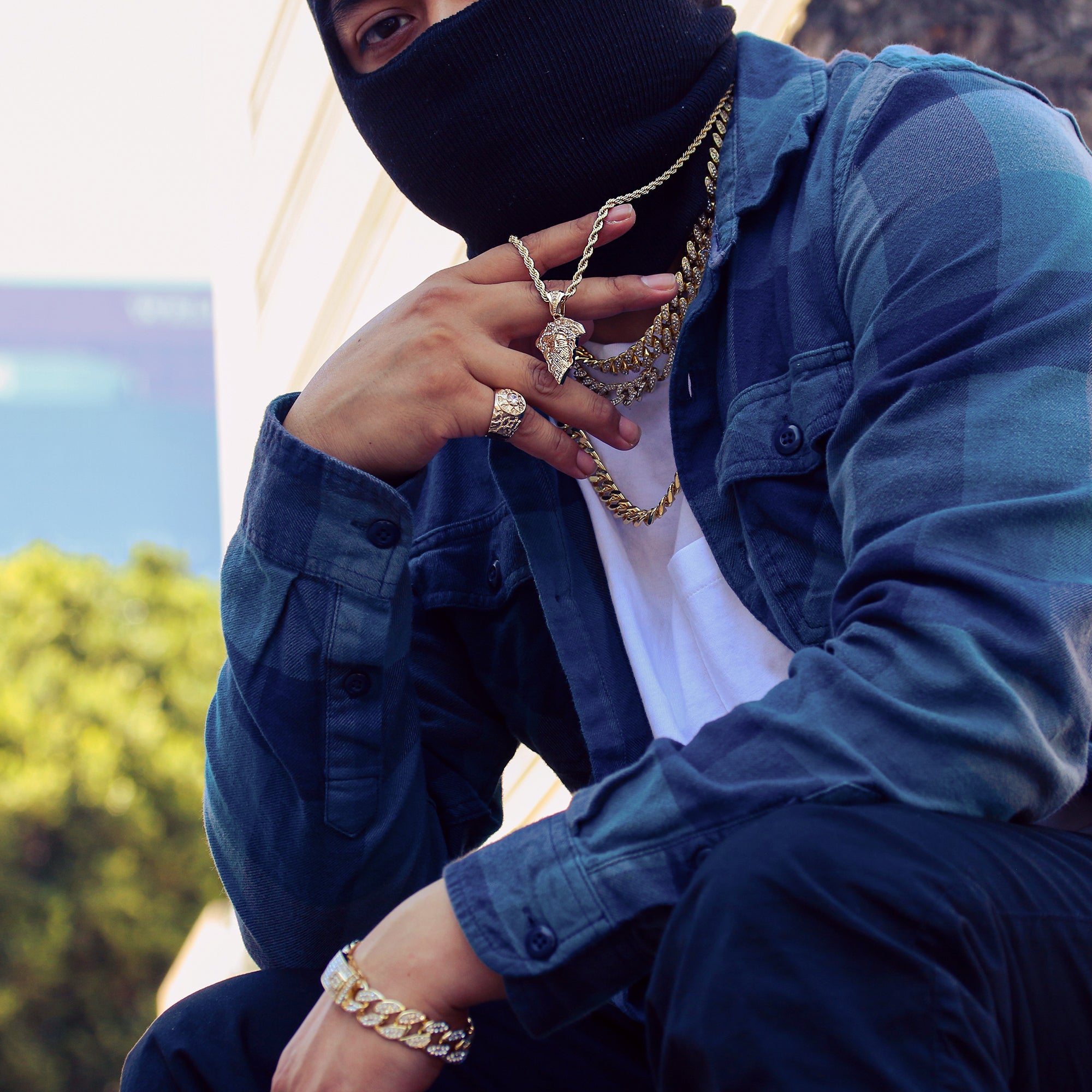 Thug Medusa Pendant 24" Rope Chain Men's 18k Gold Plated Jewelry