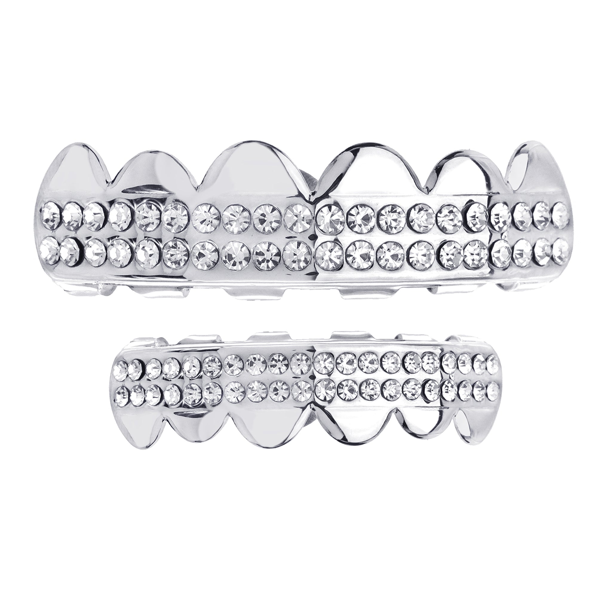 2 ROW 18k WHITE GOLD FULLY ICED TOP & BOTTOM GRILLZ