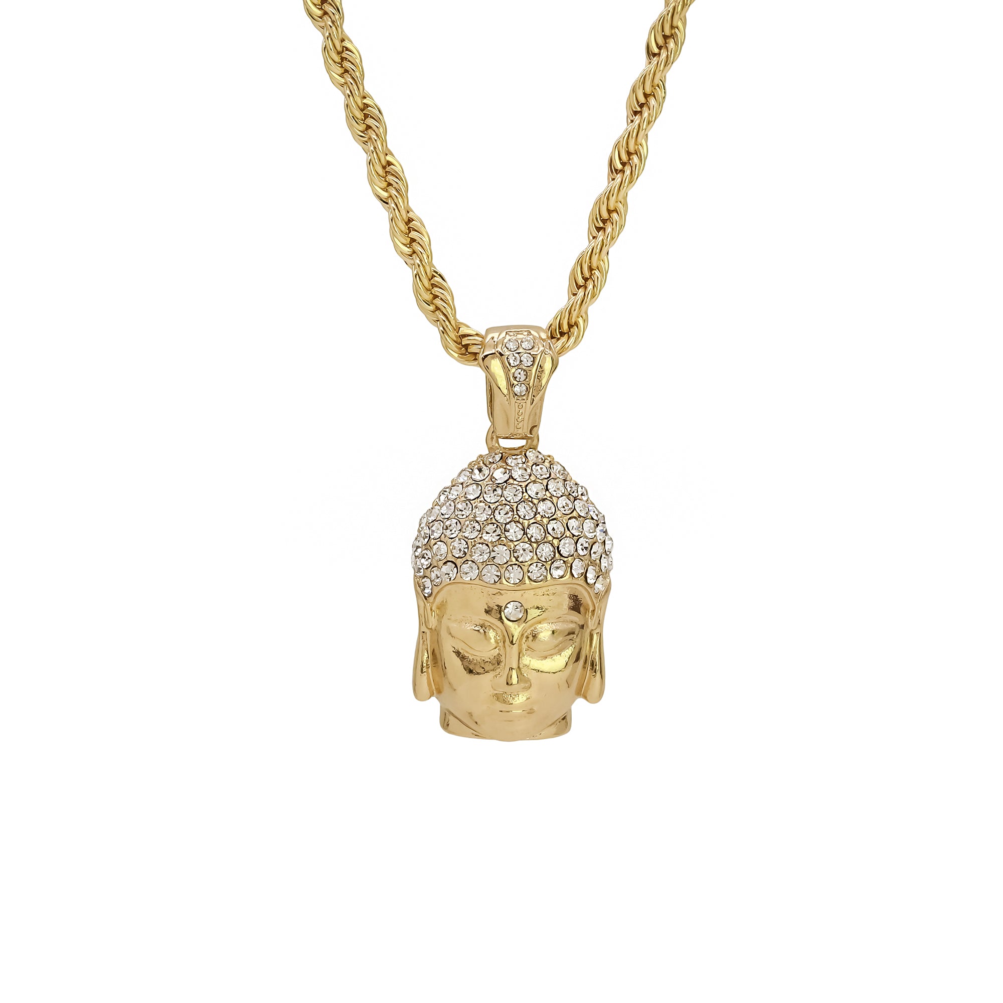 Buddha Face Pendant 24" Rope Chain Men's 18k Gold Plated Jewelry