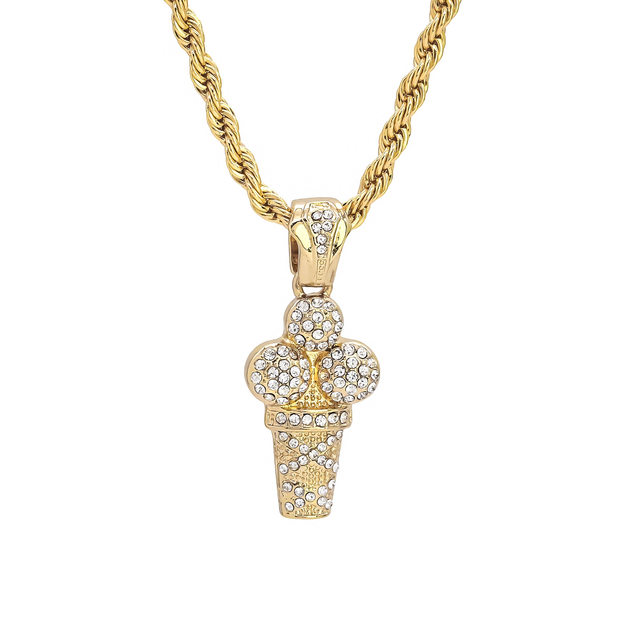 Ice Cream Pendant 24" Rope Chain Men's 18k Gold Plated Jewelry