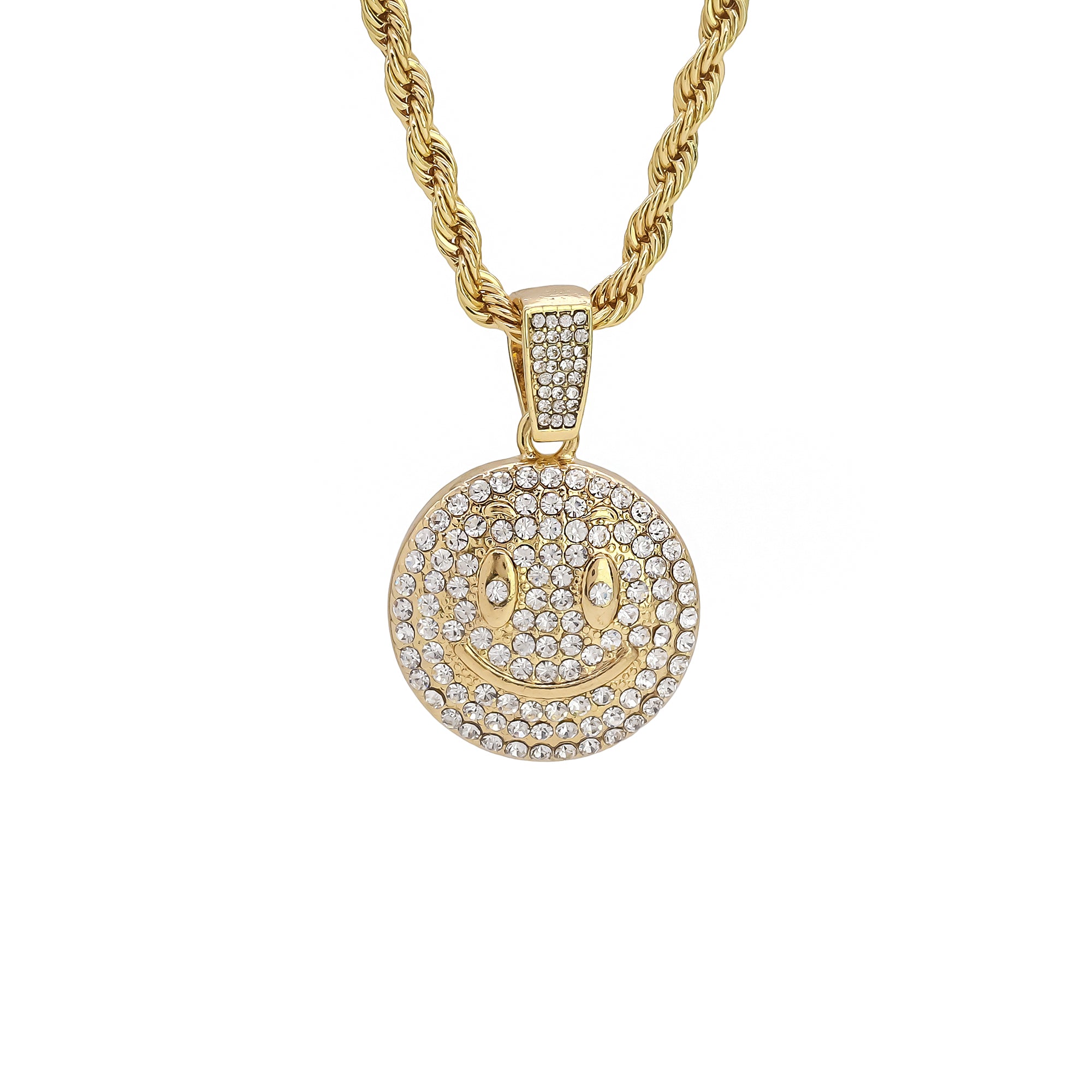 Smile Face Pendant 24" Rope Chain Men's 18k Gold Plated Jewelry