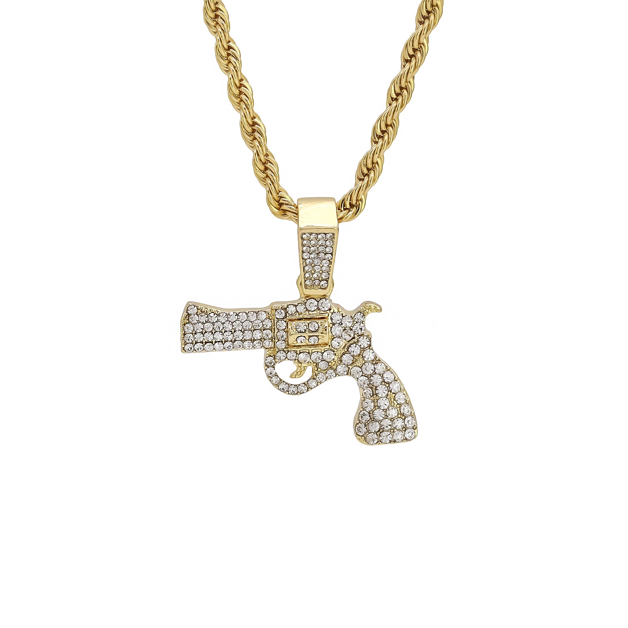 Gun Pendant 24" Rope Chain Men's 18k Gold Plated Jewelry