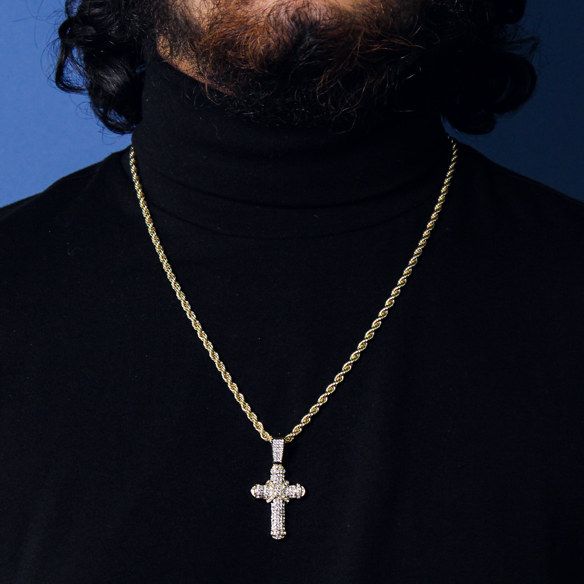 Stample X Cross Pendant 24" Rope Chain Men's 18k Gold Plated Jewelry