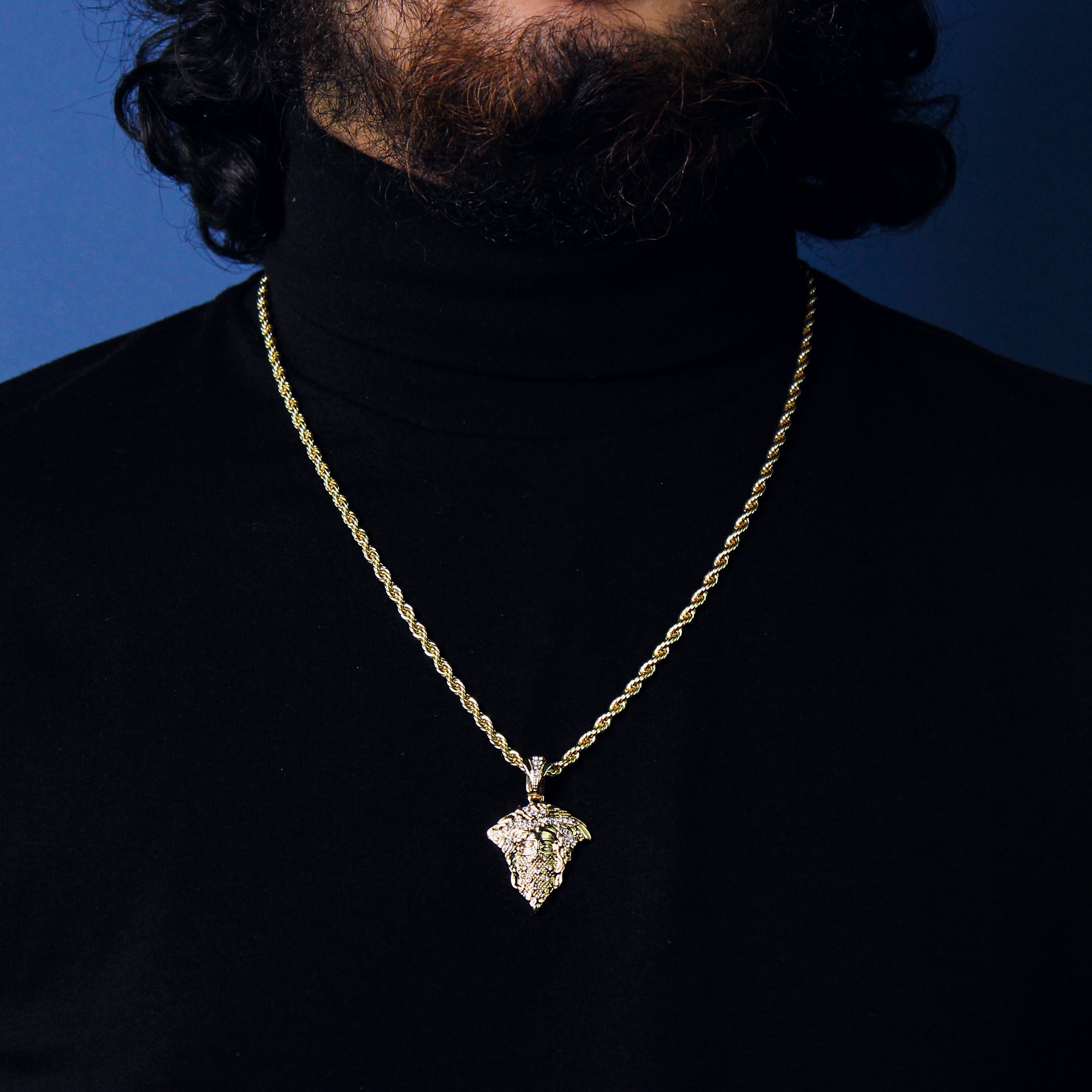Thug Medusa Pendant 24" Rope Chain Men's 18k Gold Plated Jewelry