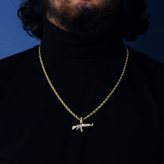 Ak-47 Gun Pendant 24" Rope Chain Men's 18k Gold Plated Jewelry