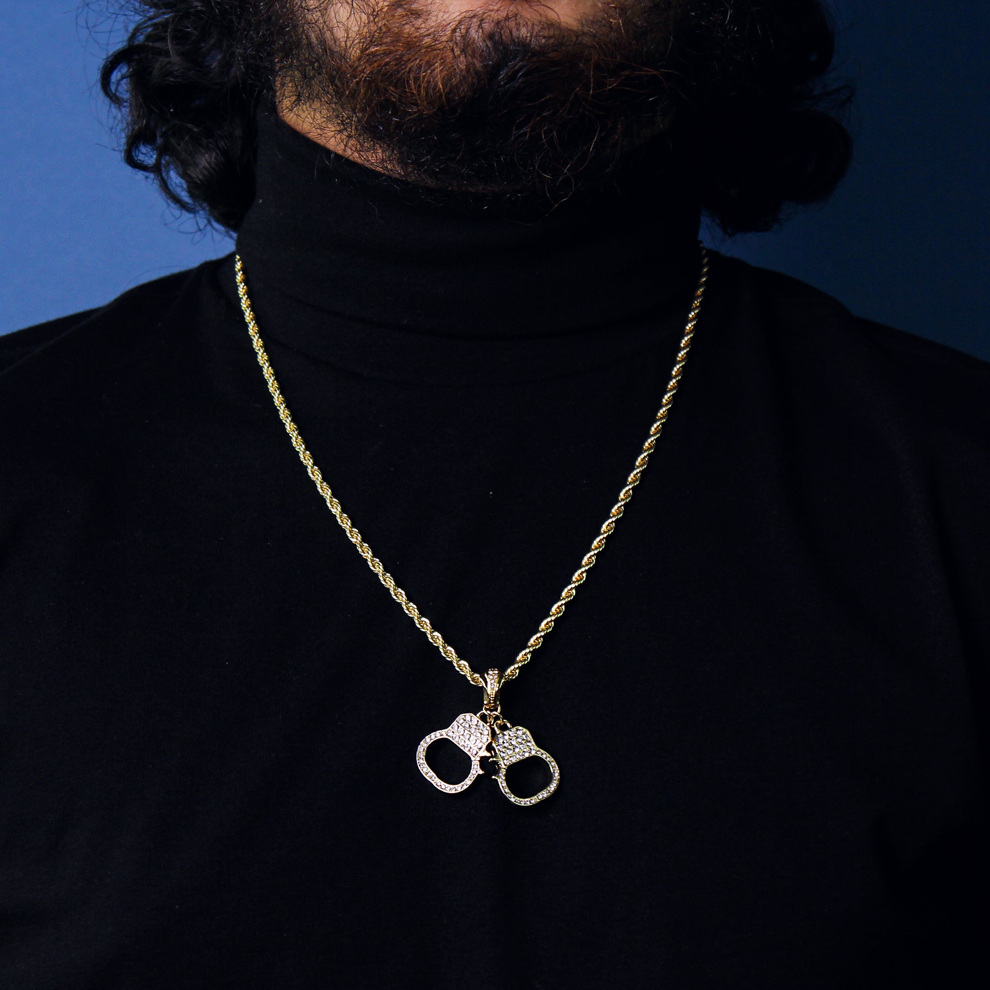 Iced Handcuff Pendant 24" Rope Chain Men's 18k Gold Plated Jewelry