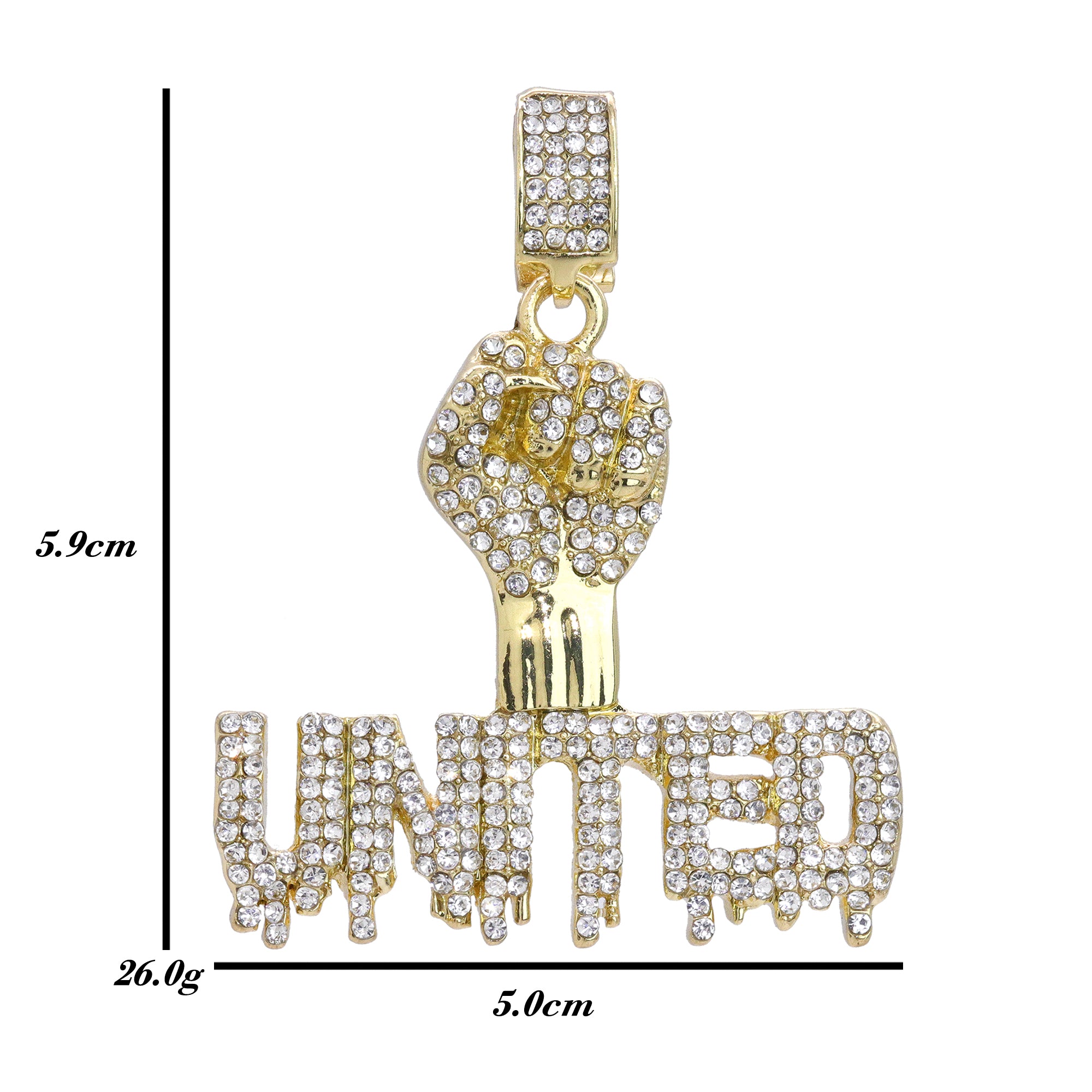 Hip Hop Iced Lab Diamond 18k Gold plated United Fist Charm Pendant