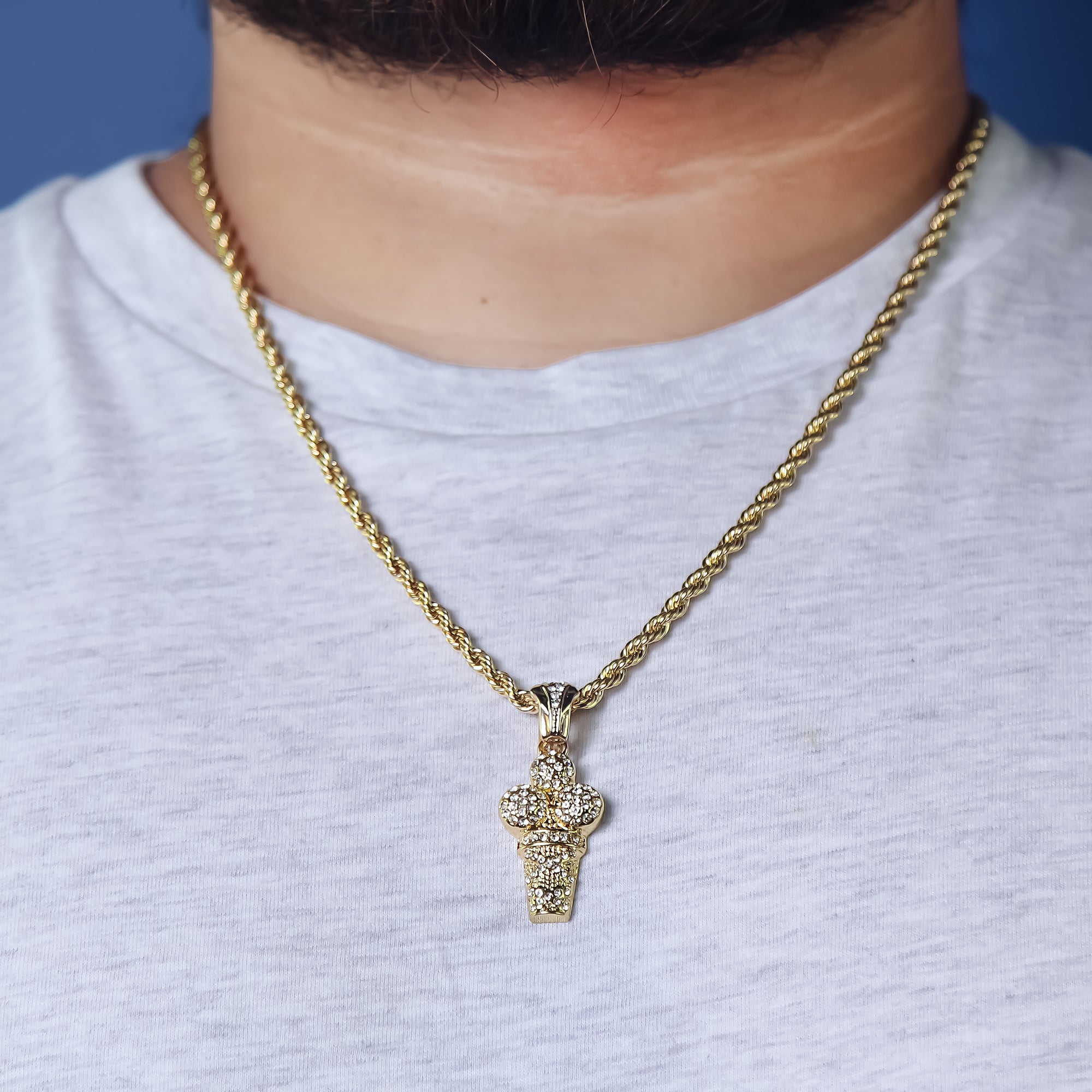 Ice Cream Pendant 24" Rope Chain Men's 18k Gold Plated Jewelry