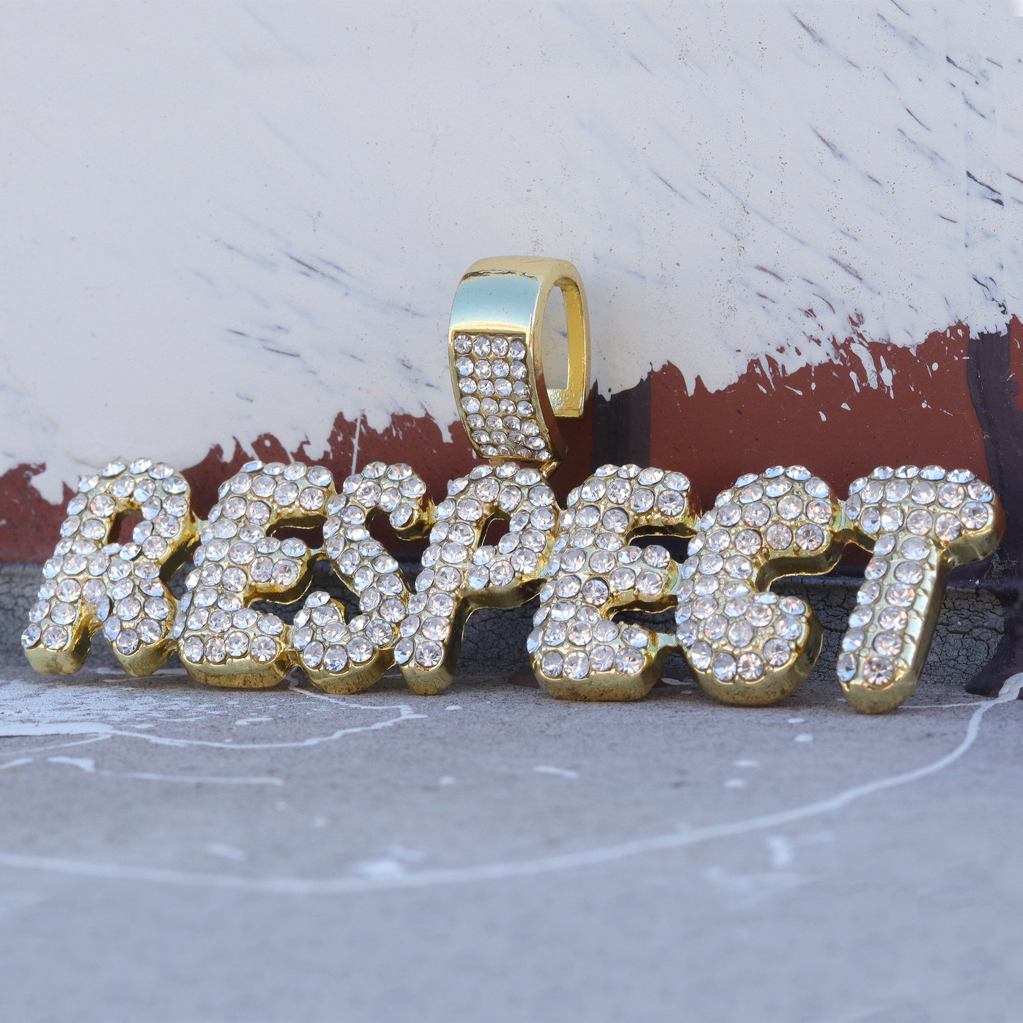 Hip Hop Iced Lab Diamond 18k Gold plated Respect Charm Pendant