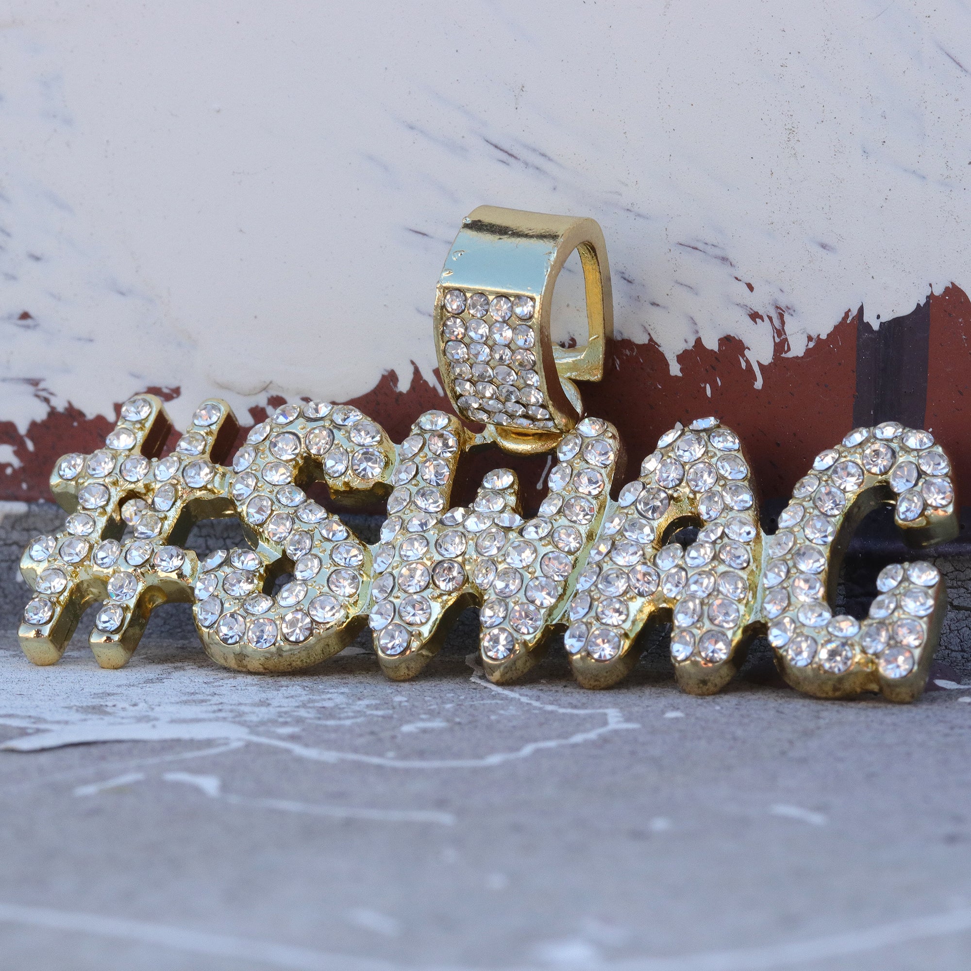 Hip Hop Iced Lab Diamond 18k Gold plated #SWAG Charm Pendant