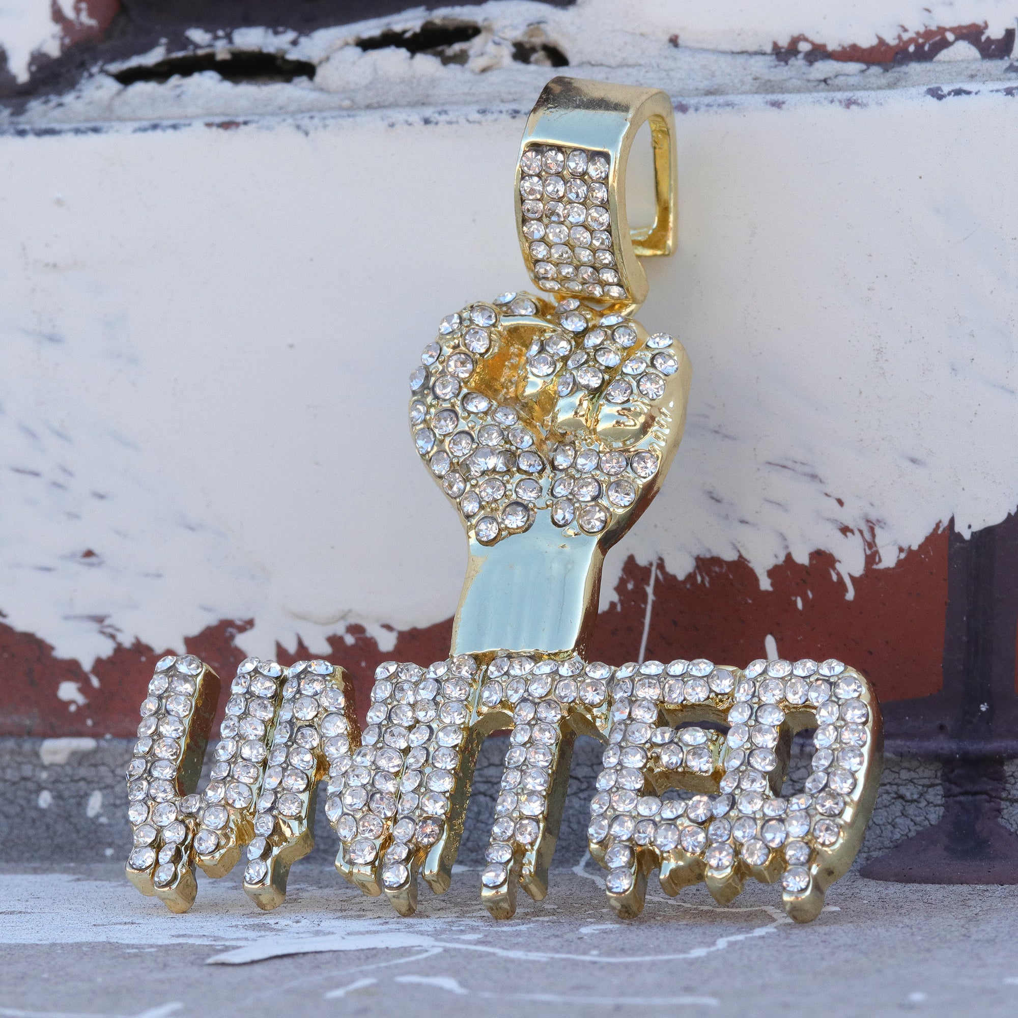 Hip Hop Iced Lab Diamond 18k Gold plated United Fist Charm Pendant