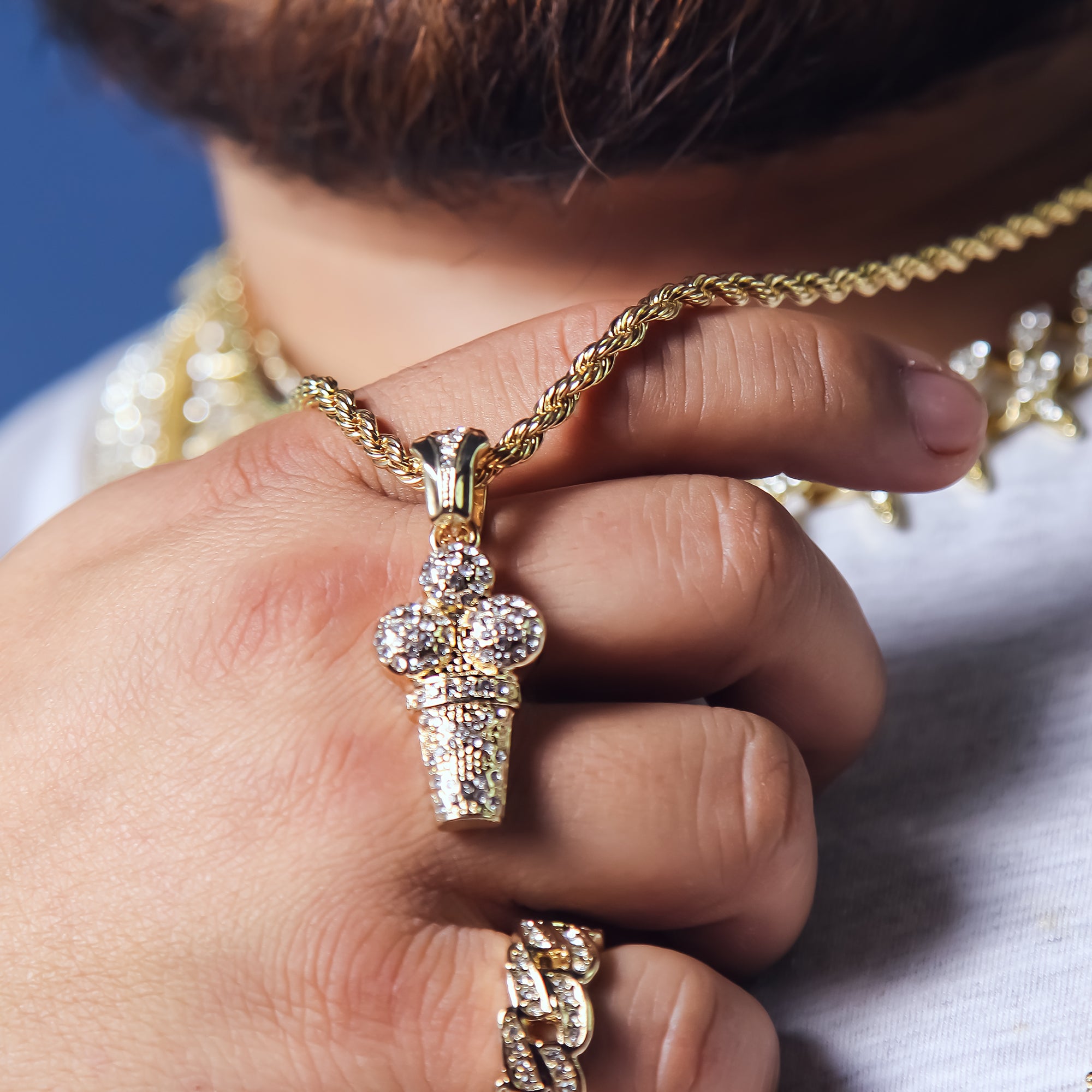 Ice Cream Pendant 24" Rope Chain Men's 18k Gold Plated Jewelry