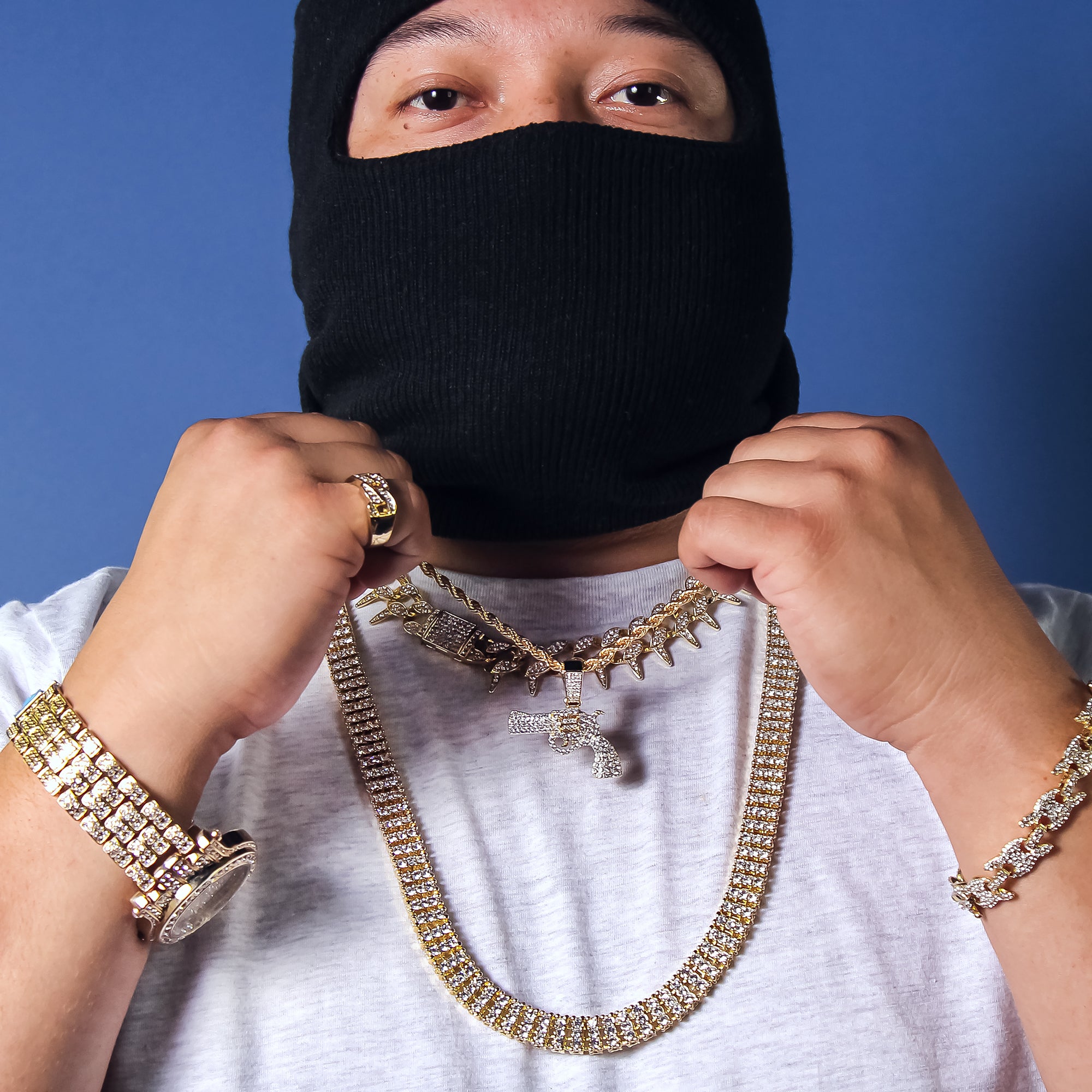 Gun Pendant 24" Rope Chain Men's 18k Gold Plated Jewelry