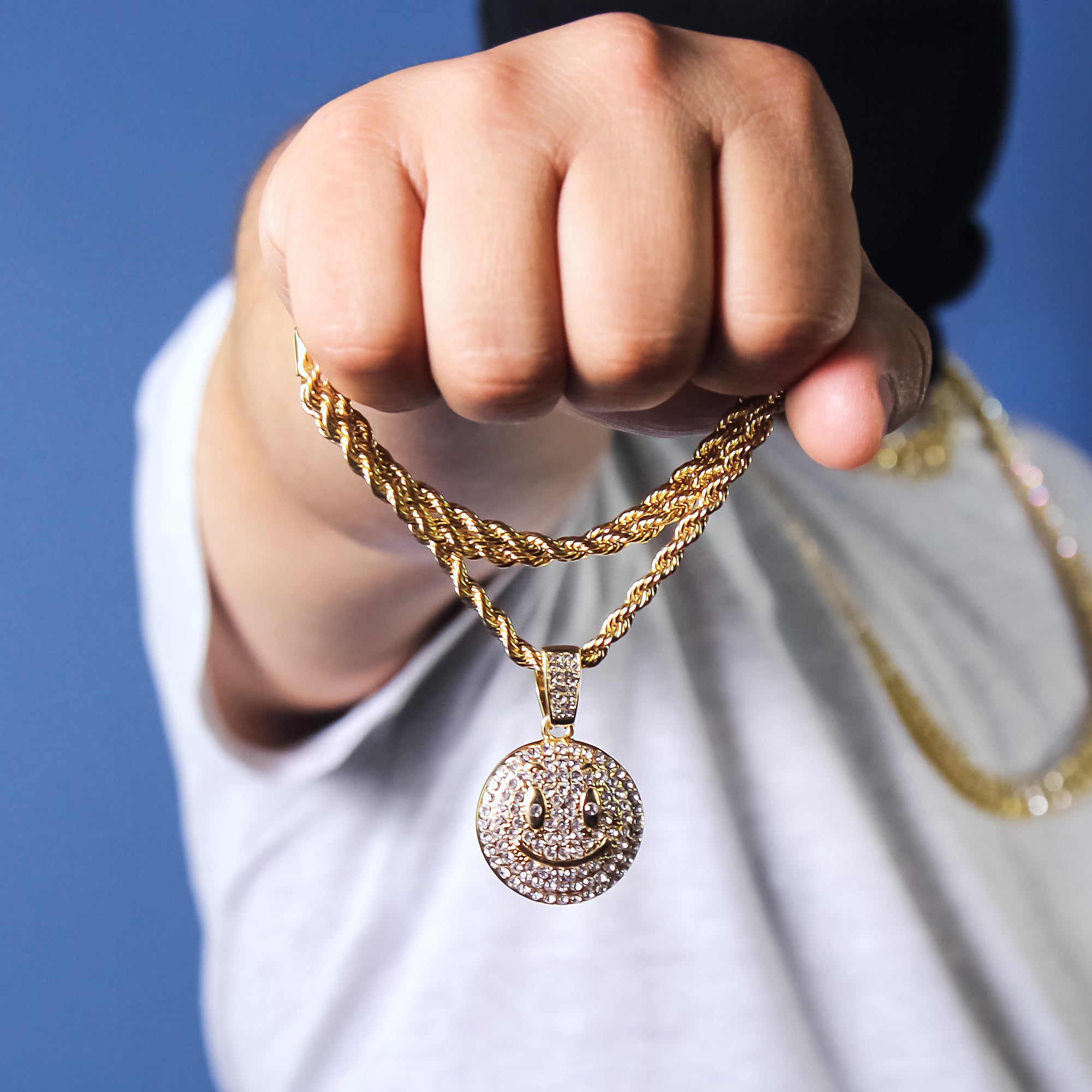 Smile Face Pendant 24" Rope Chain Men's 18k Gold Plated Jewelry