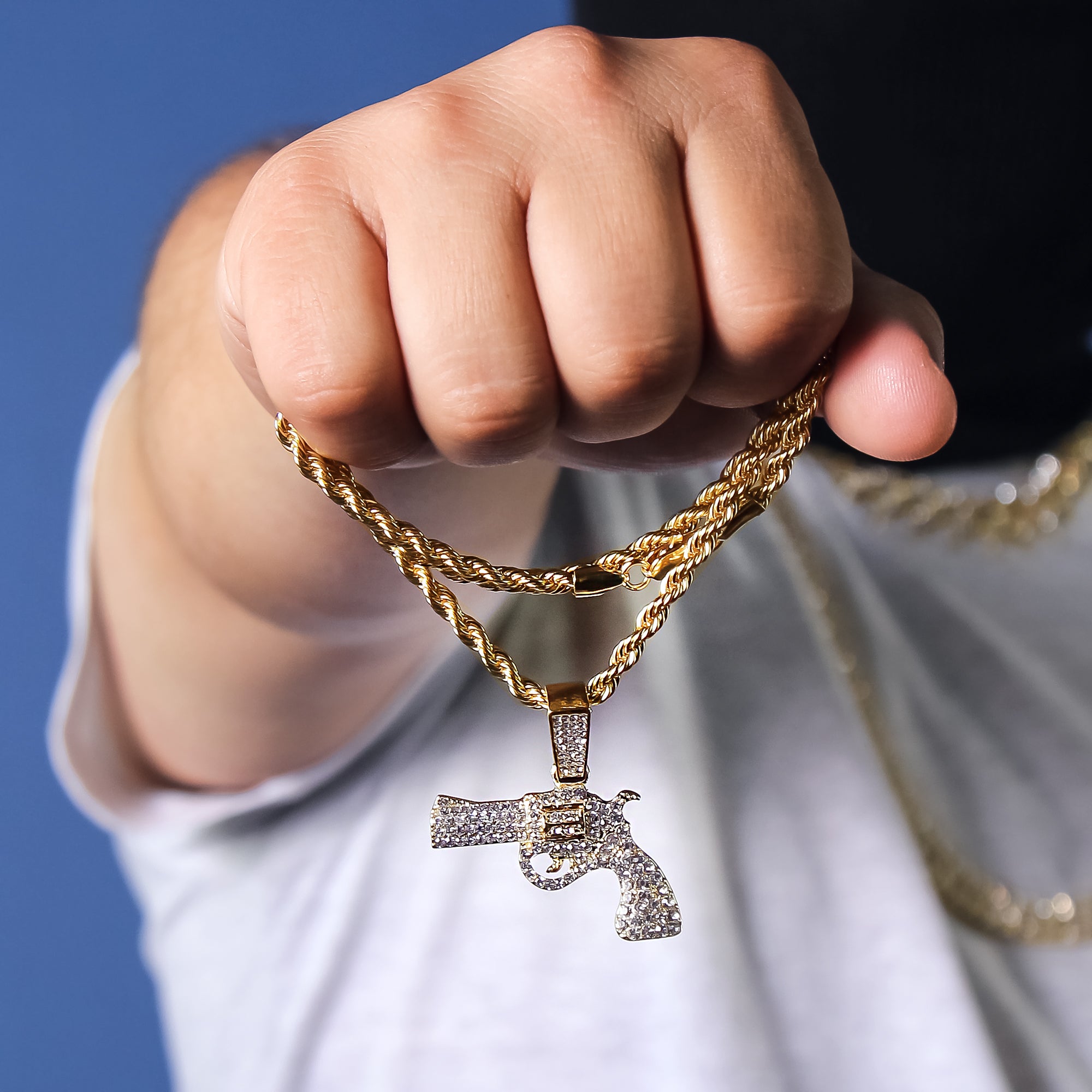 Gun Pendant 24" Rope Chain Men's 18k Gold Plated Jewelry