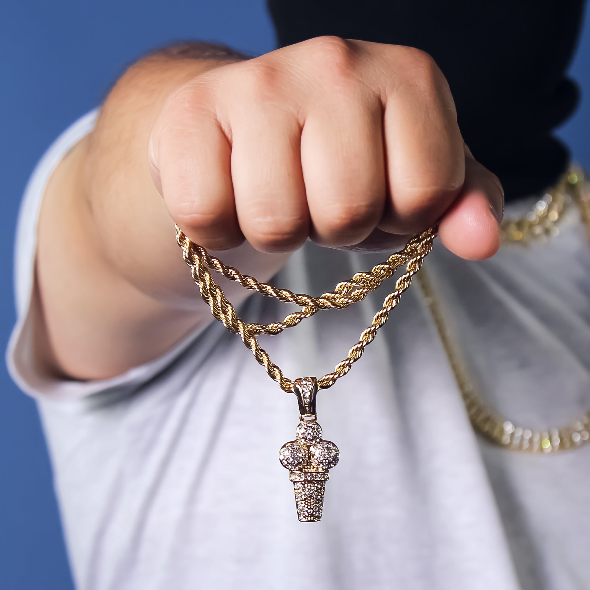 Ice Cream Pendant 24" Rope Chain Men's 18k Gold Plated Jewelry