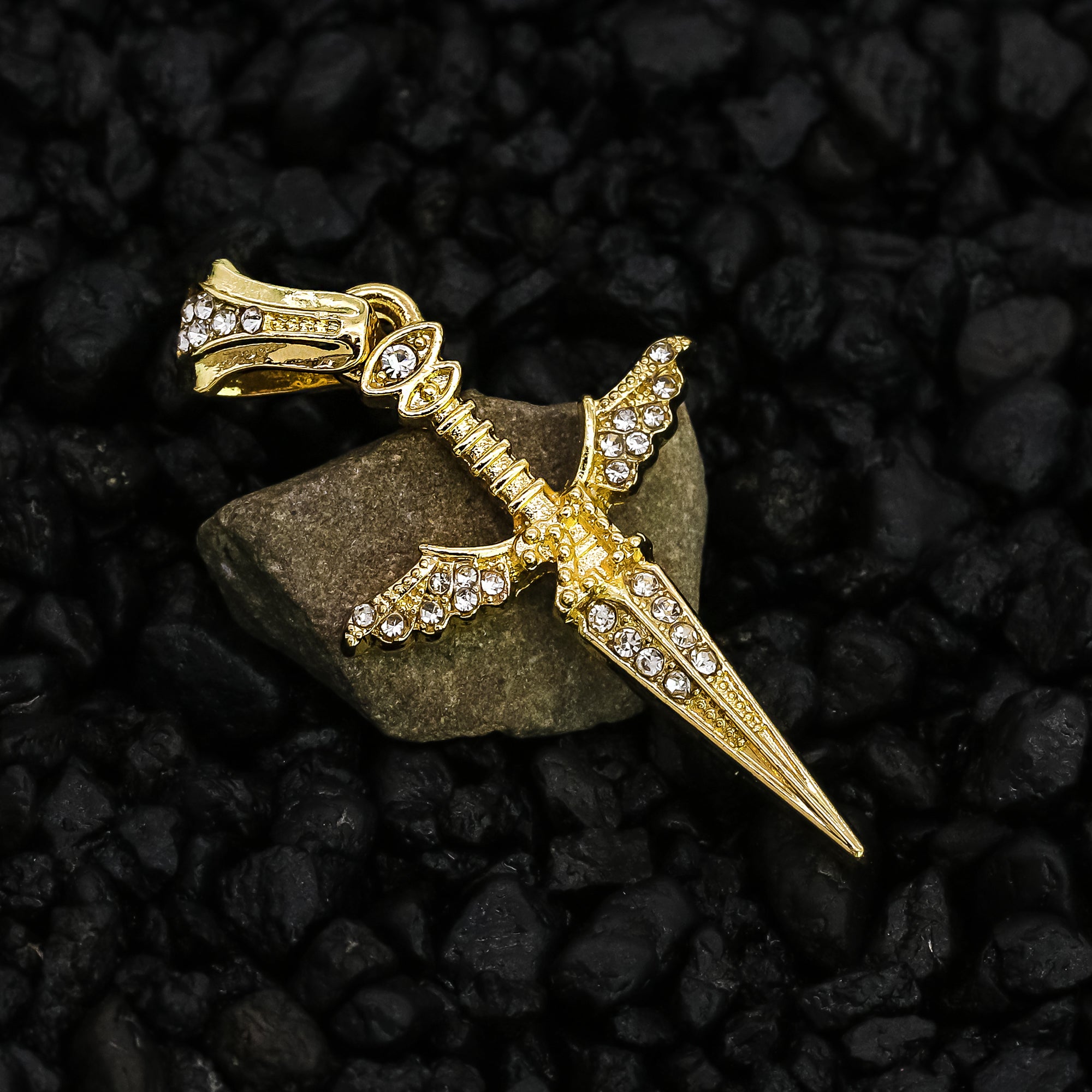 Dagger 21 Pendant 24" Rope Chain Men's 18k Gold Plated Jewelry