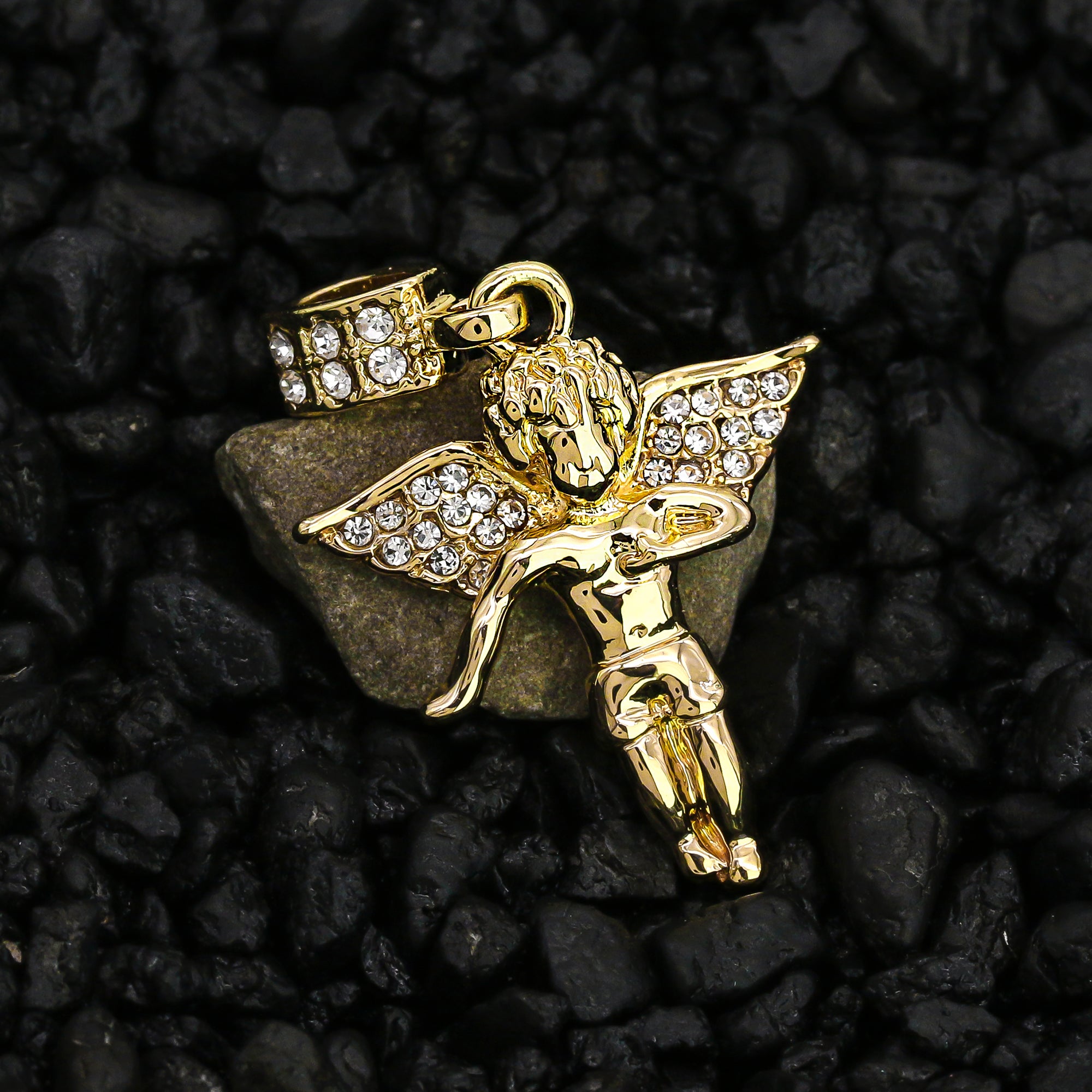 Angel Pendant 24" Rope Chain Hip Hop 18k Jewelry Necklace J1