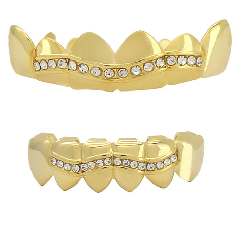 GRILLZ SET GOLD 1 ROW WAVE CZ