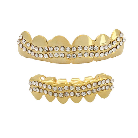 GRILLZ SET GOLD 2 ROW WAVE CZ