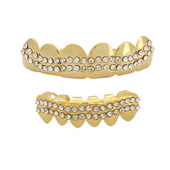 GRILLZ SET GOLD 2 ROW WAVE CZ
