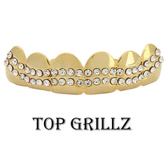 GRILLZ SET GOLD 2 ROW WAVE CZ
