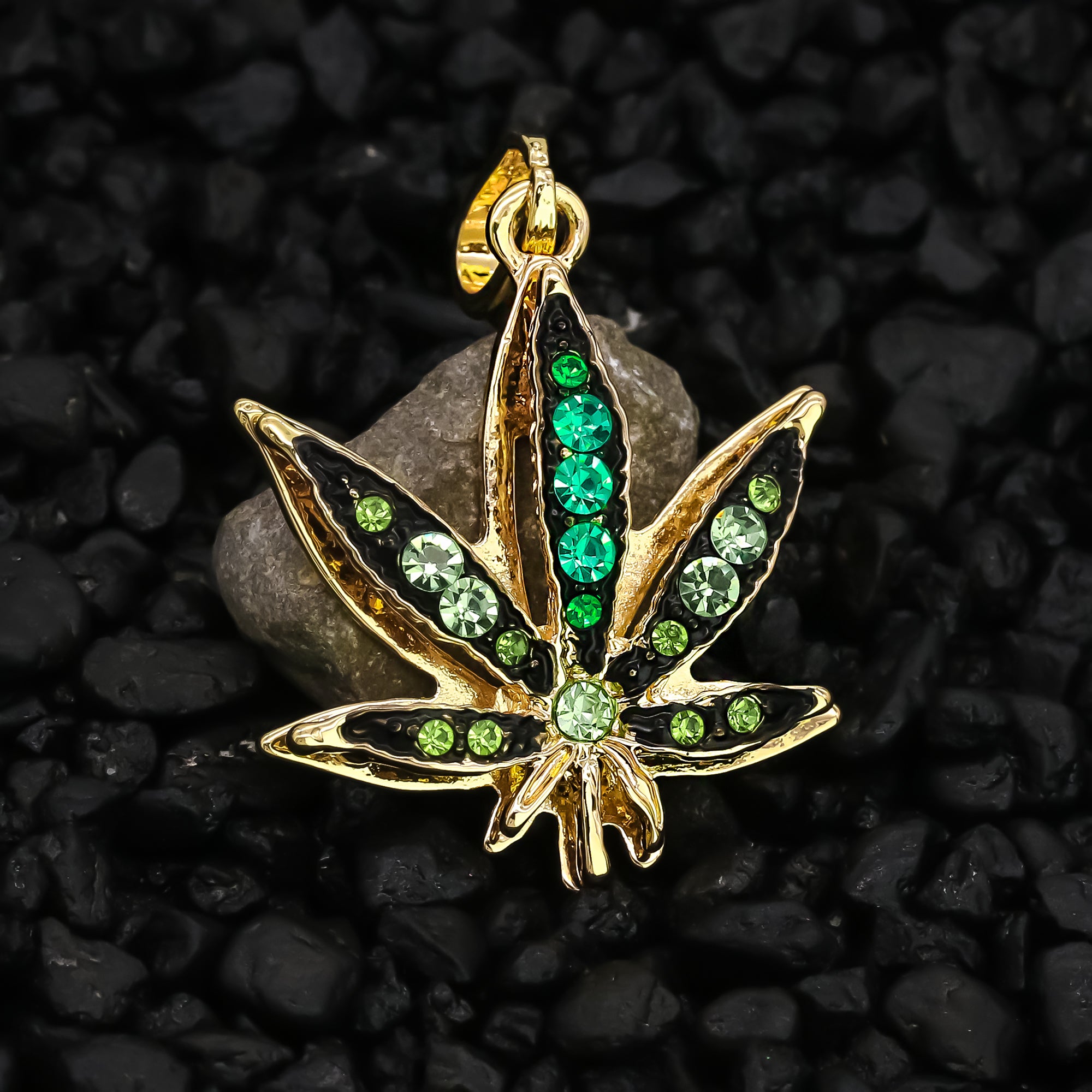 Green Marijuana Pendant 24" Rope Chain Hip Hop 18k Jewelry Necklace