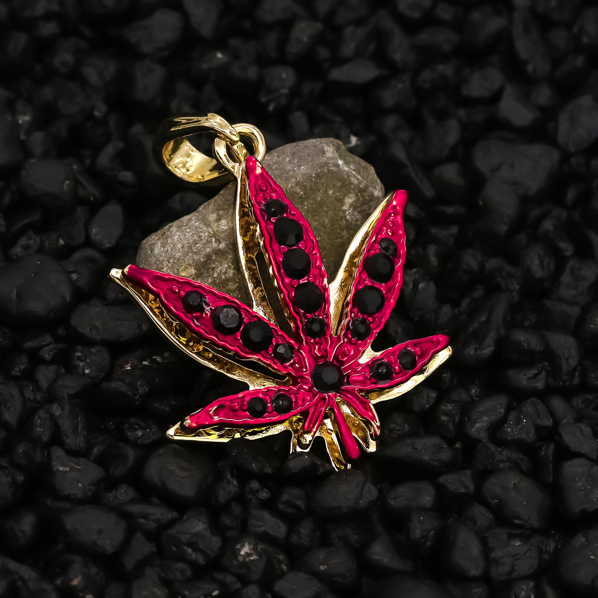 Red Marijuana Pendant 24" Rope Chain Hip Hop 18k Jewelry Necklace