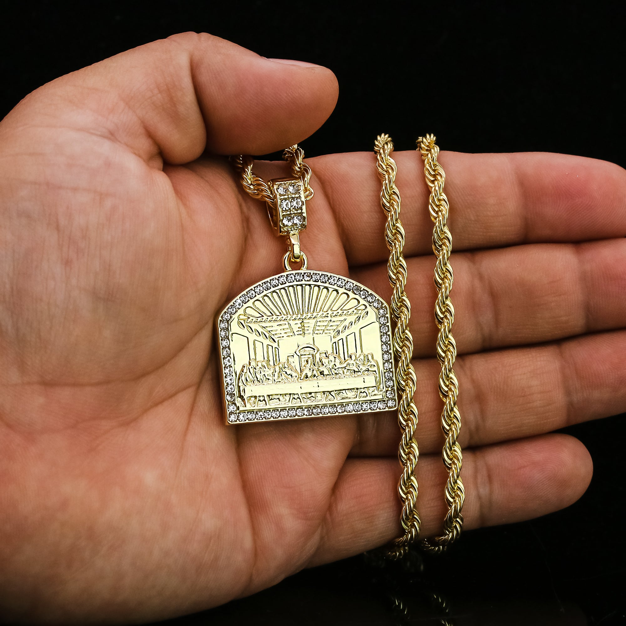 Last Supper Pendant 24" Rope Chain Hip Hop 18k Jewelry Necklace