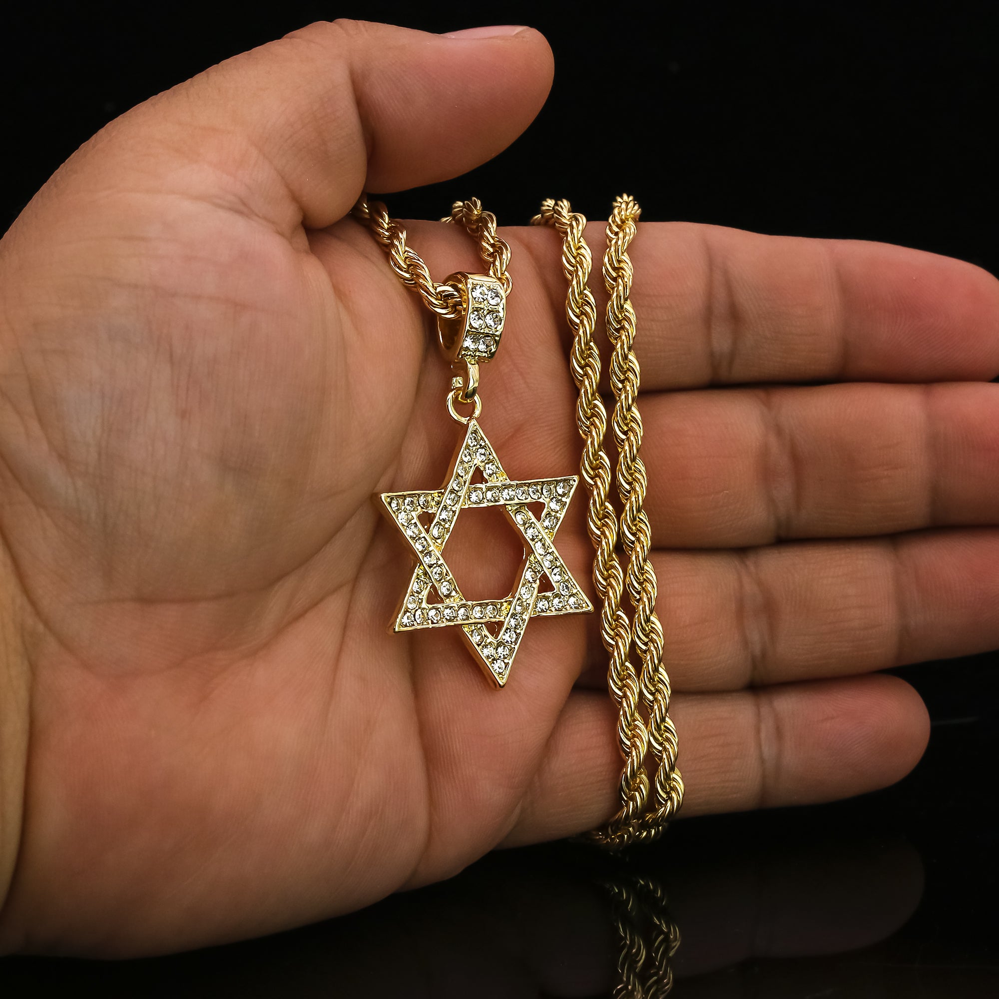 Star Of David Pendant 24" Rope Chain Hip Hop 18k Jewelry Necklace J1