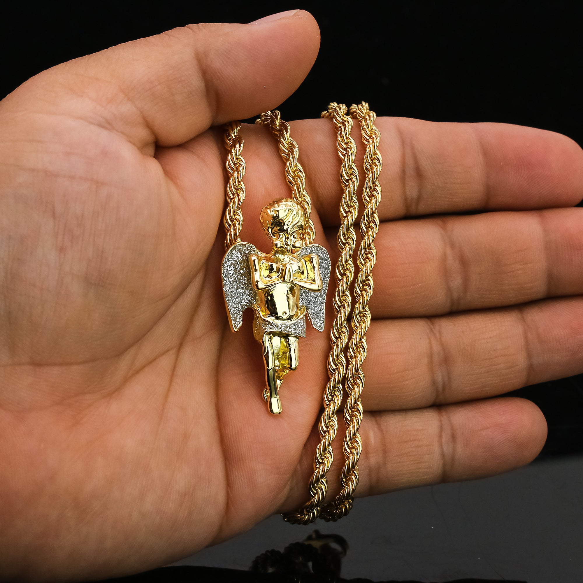Silver Stardust Angel Pendant Rope Chain Men's Hip Hop 18k Cz Jewelry Necklace Choker