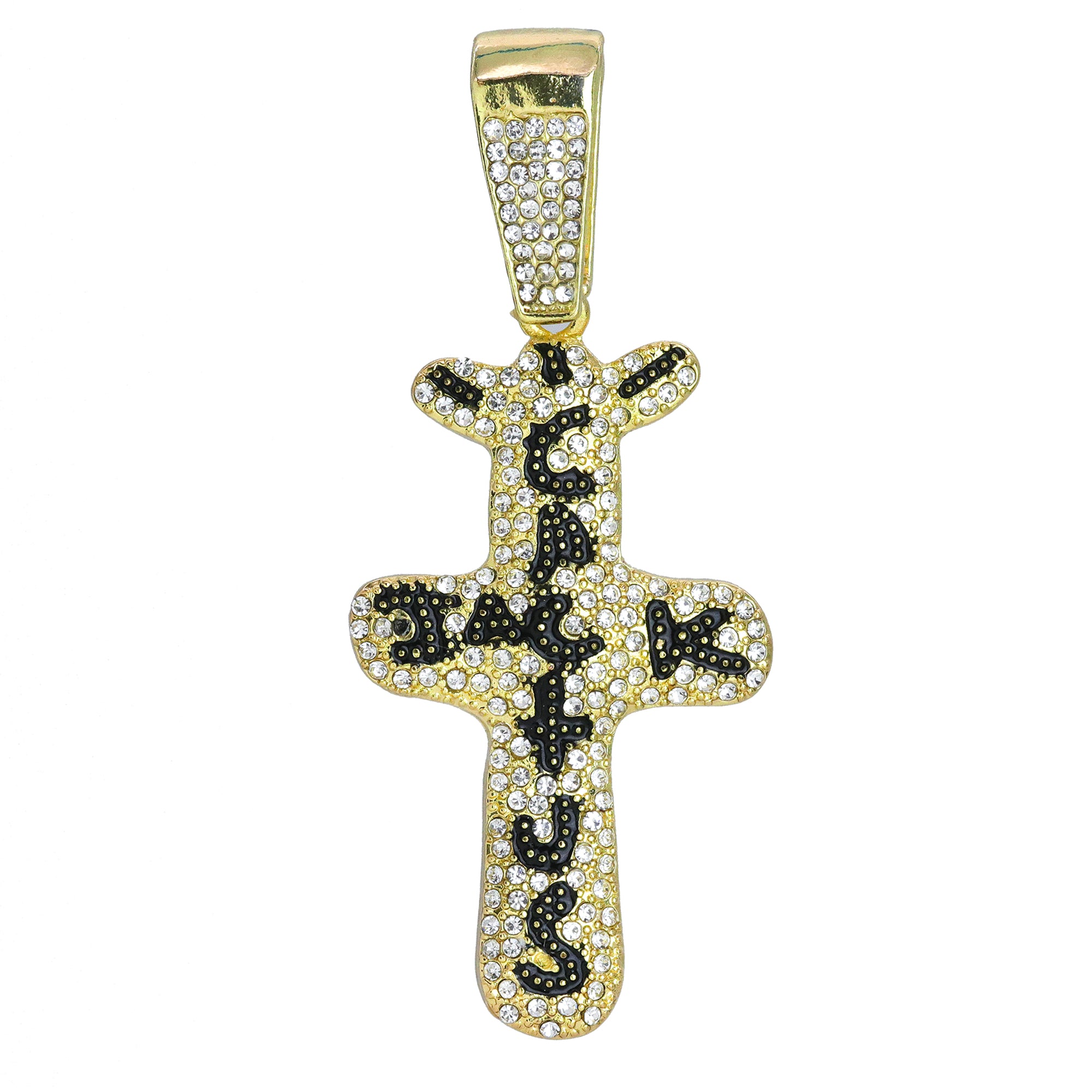 Hip Hop Iced Lab Diamond 18k Gold Plated Cactuss Word Cross Charm Pendant