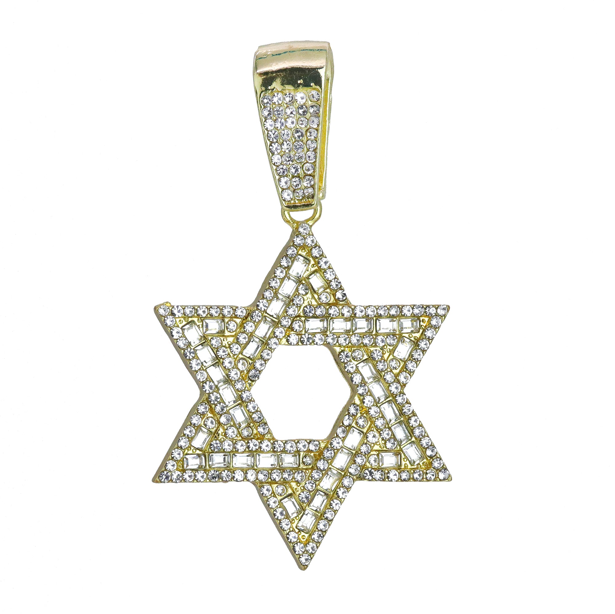 Hip Hop Iced Lab Diamond 18k Gold Plated Baguette Star of David Charm Pendant