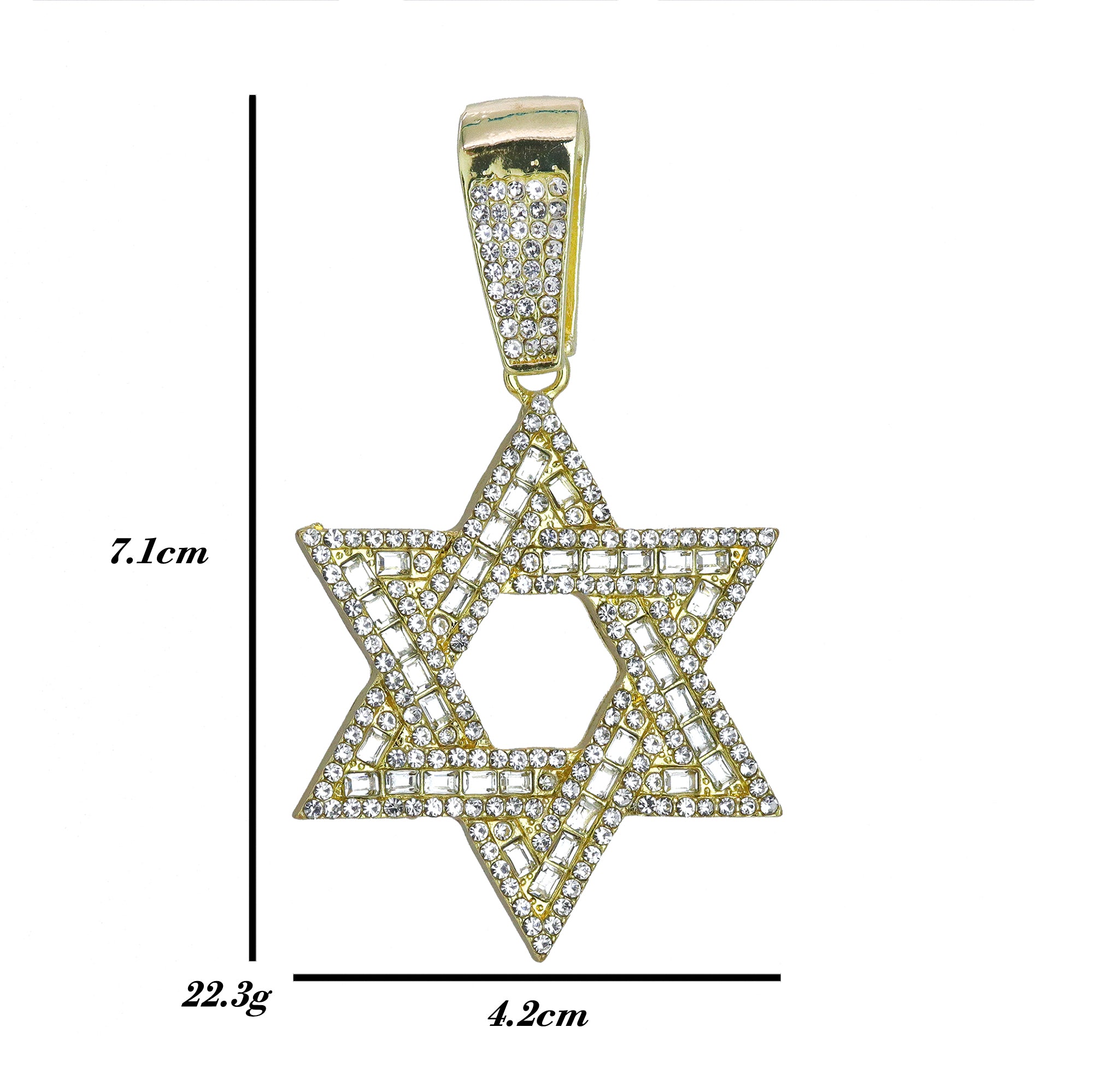 Hip Hop Iced Lab Diamond 18k Gold Plated Baguette Star of David Charm Pendant